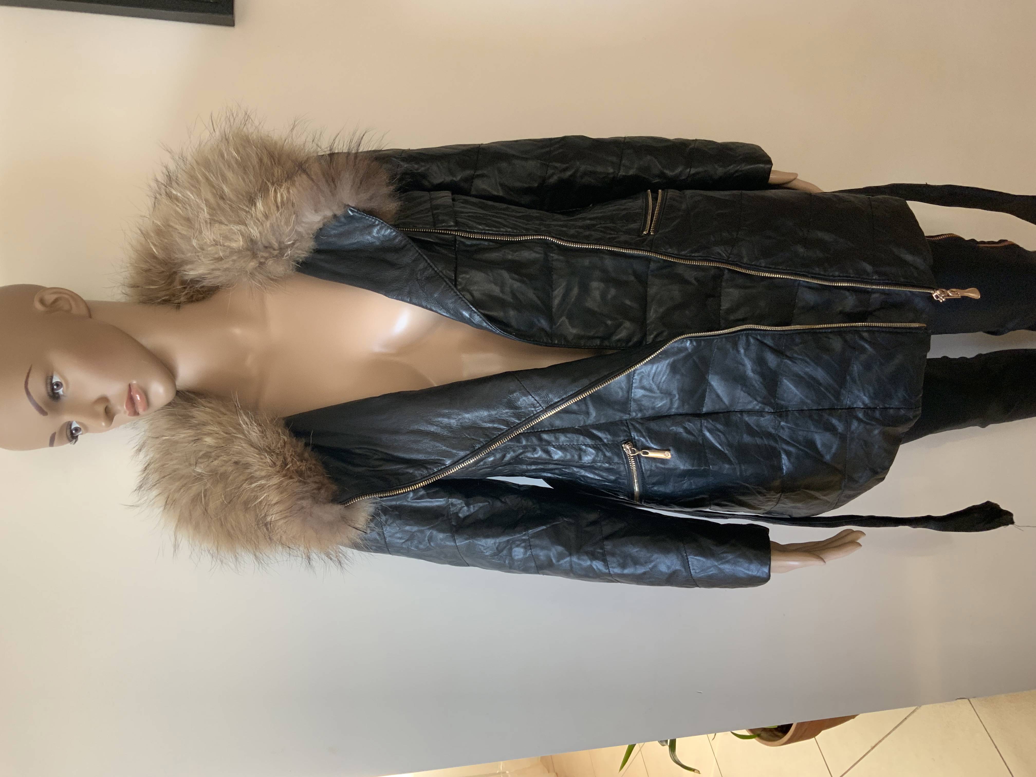 Genuine leather down womens's coat