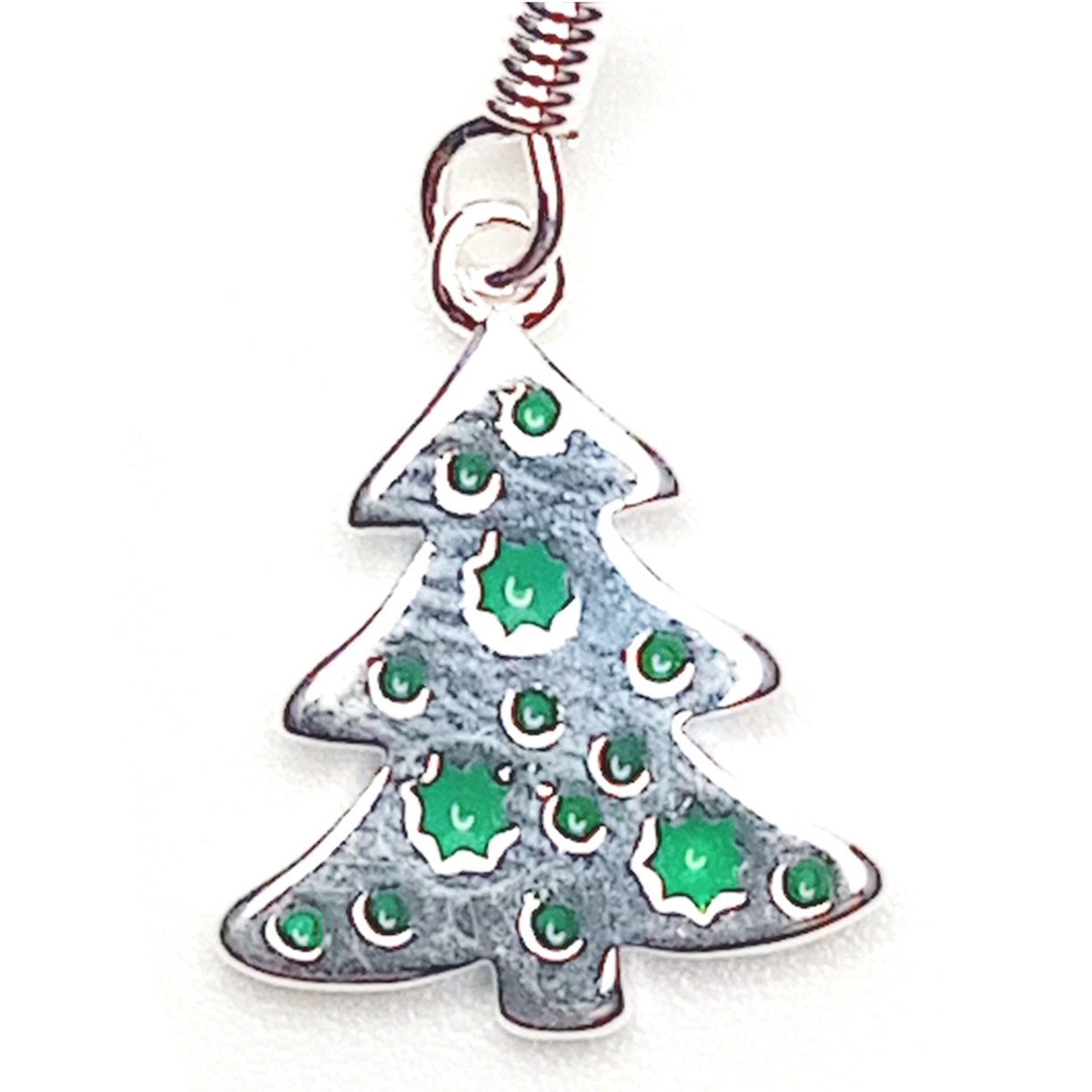 Christmas Tree Drop Earrings (Silver / Green)