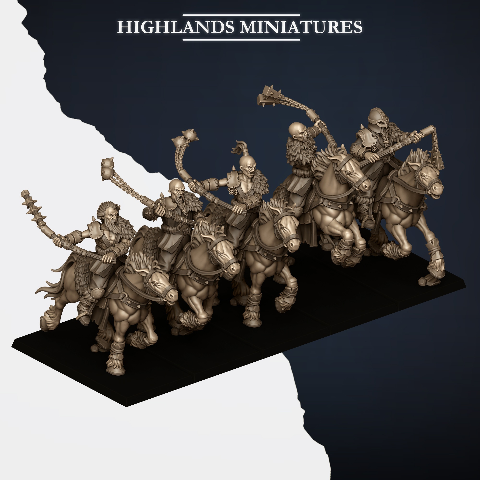 Norse Mounted 5 man Cavalry Unit with 2-handed weapons - 25mm to 32mm