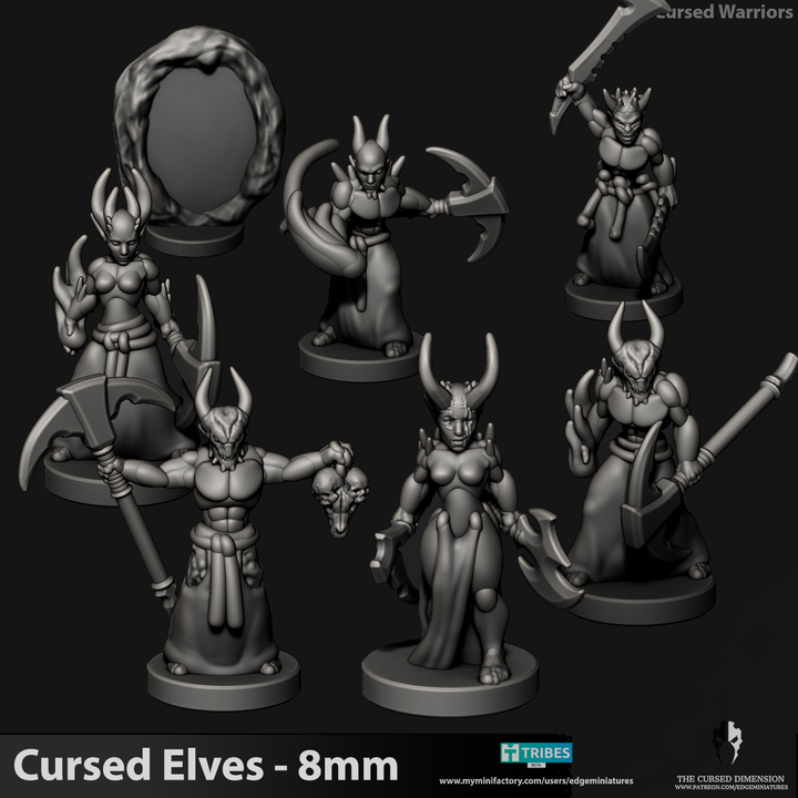 Cursed Warriors - Tech Elves -8mm to 10mm Edge Miniatures