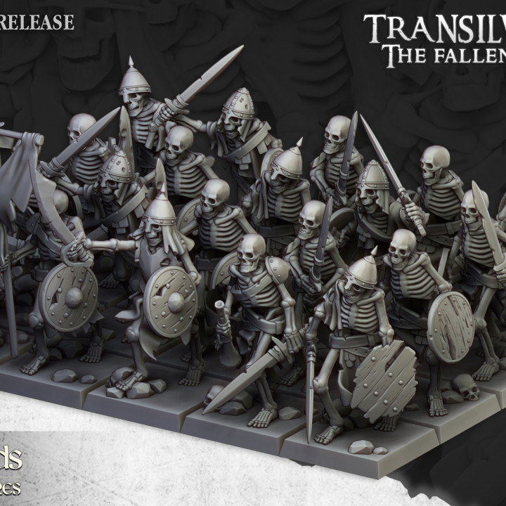 Skeleton Warriors with H/Weapon & Shields - 25mm to 32mm - Transylvania