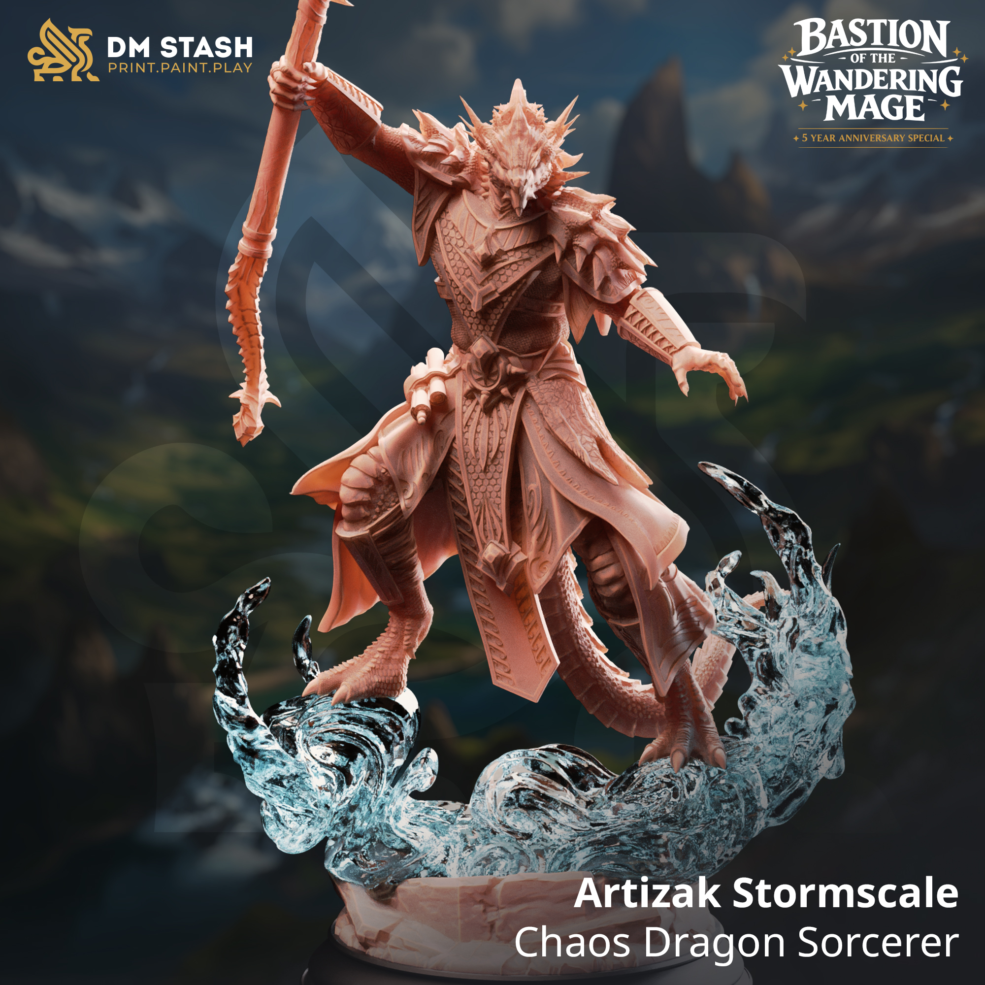 Artizak Stormscale - Chaos Dragon Sorcerer - 32mm or 75mm RPG Model