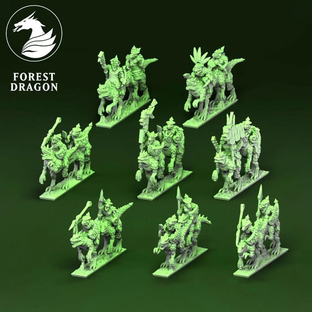 Reptilian Cold Ones Unit - Lizards - 10mm - Forest Dragon