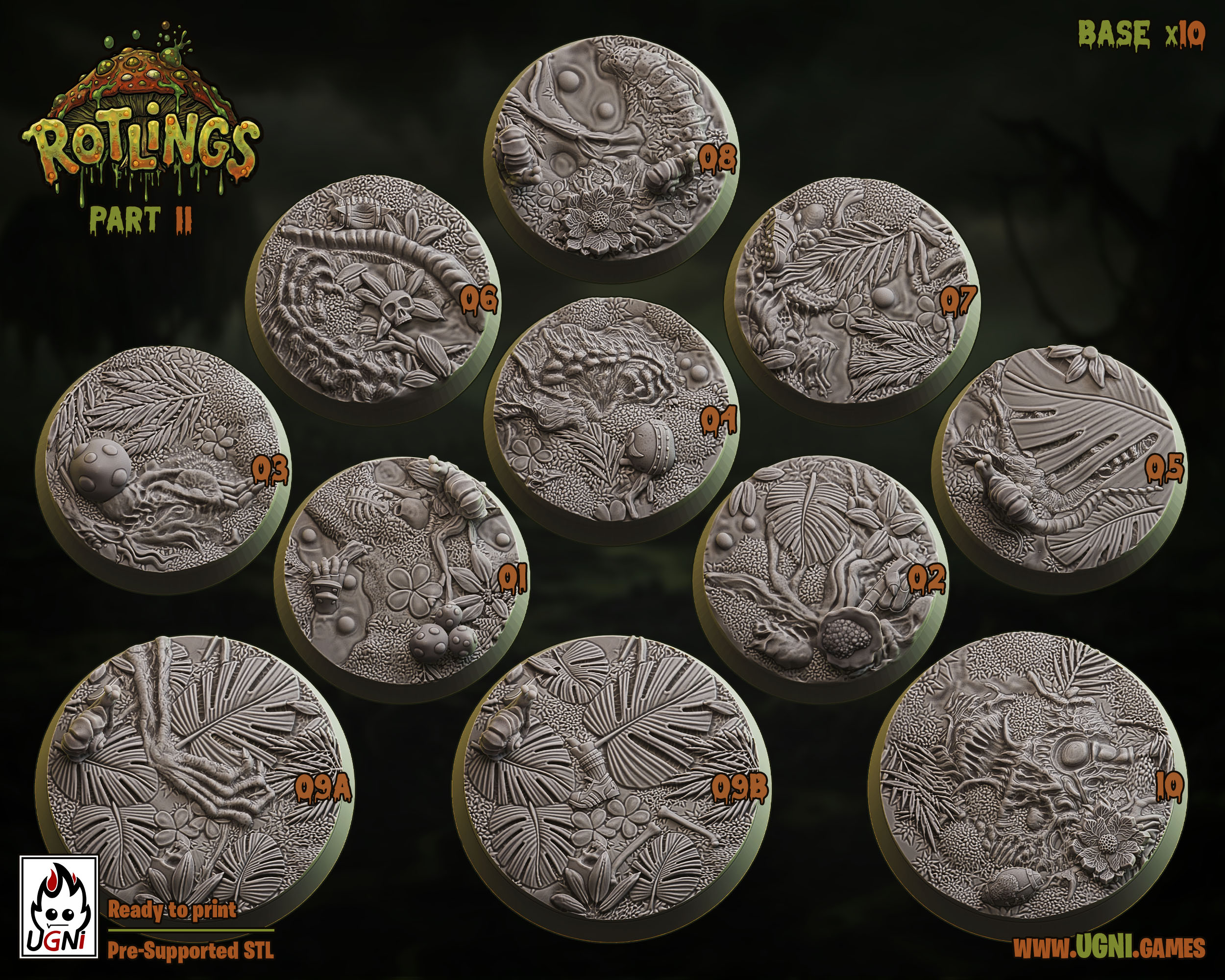 Jungle Style Bases - Fantasy Football/ Bloodbowl - Ugni Miniatures