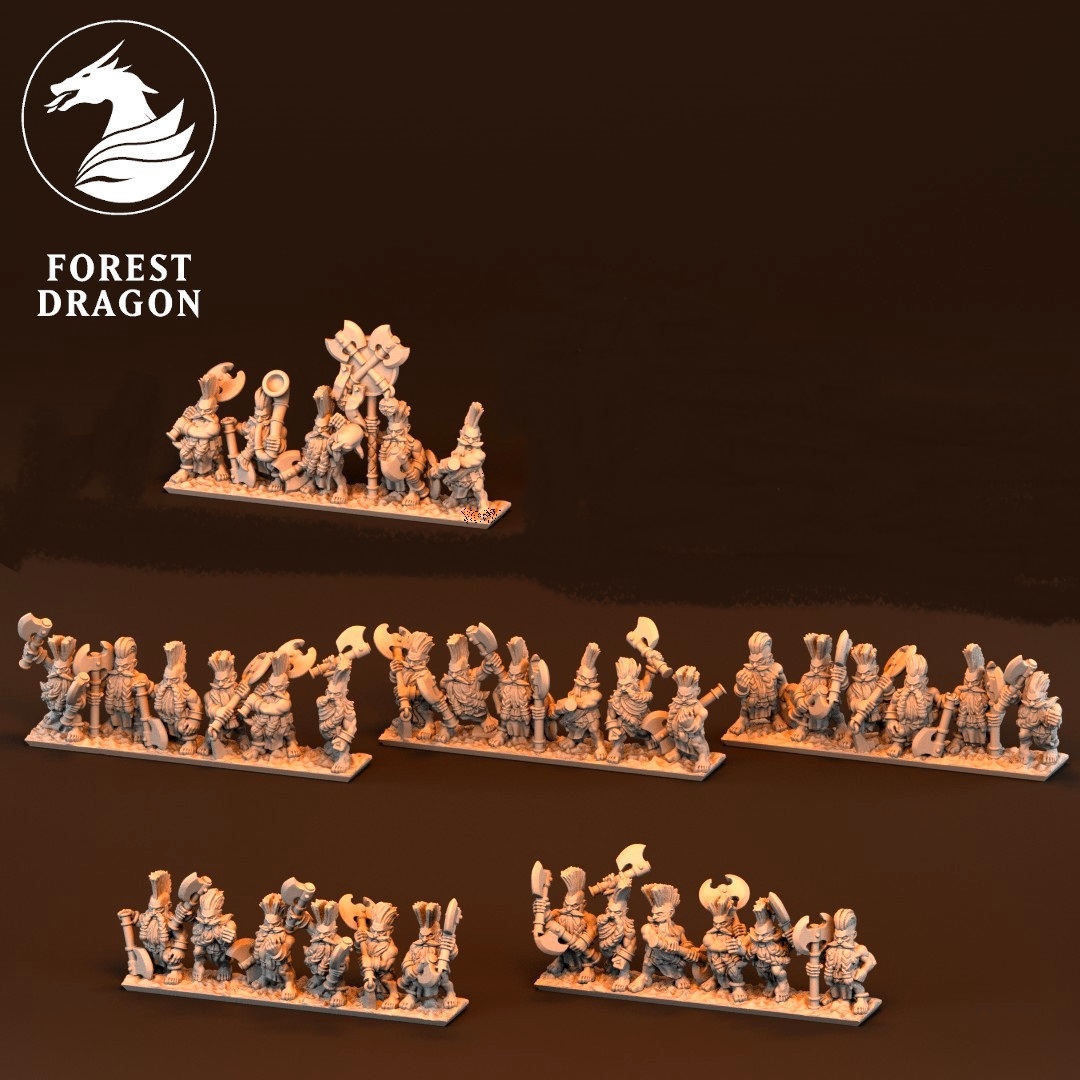 Berserker Unit with Double Axe Banner - Dwarfs - 10mm - Forest Dragon