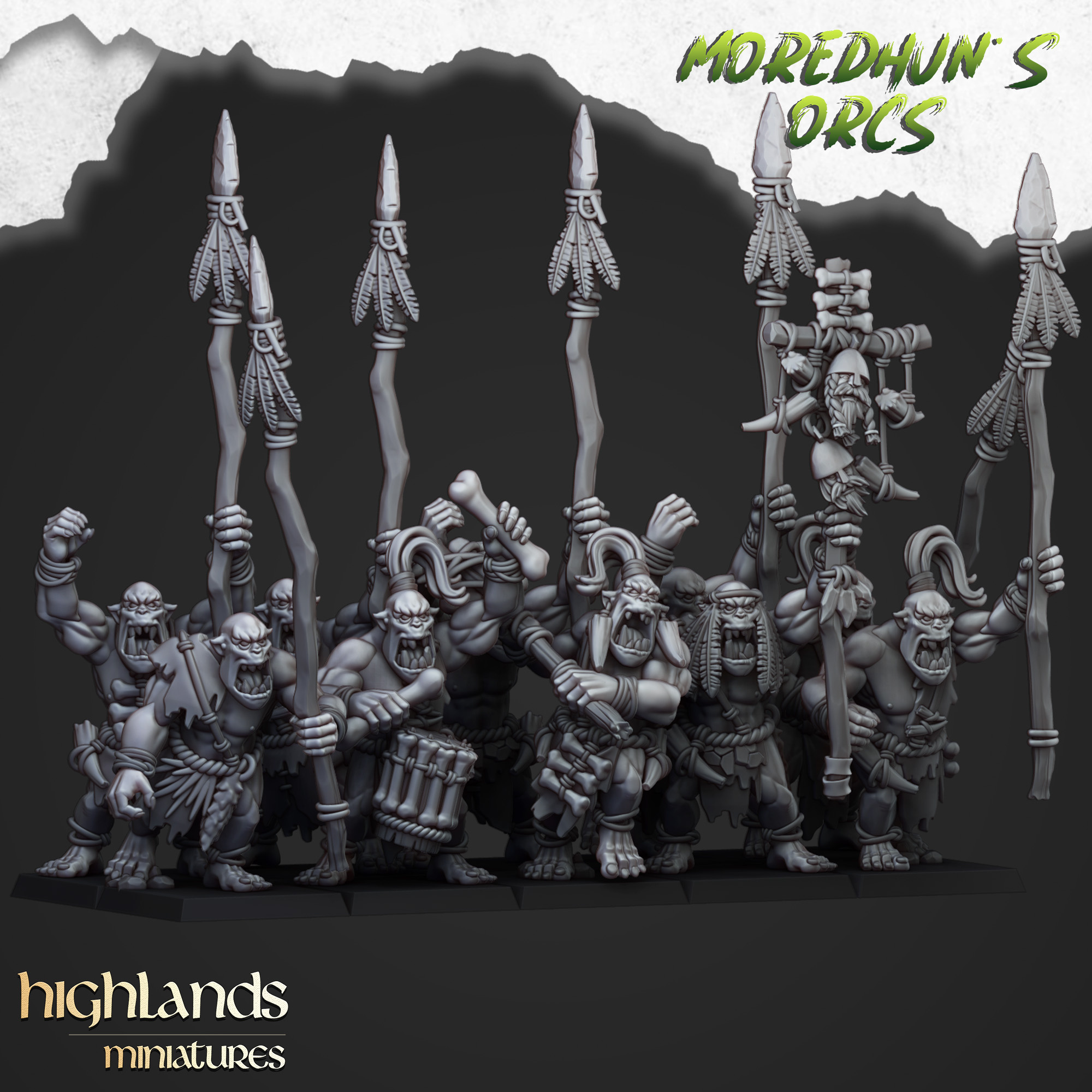 Cave Orcs with Spears - 25mm to 32mm - Highland Miniatures