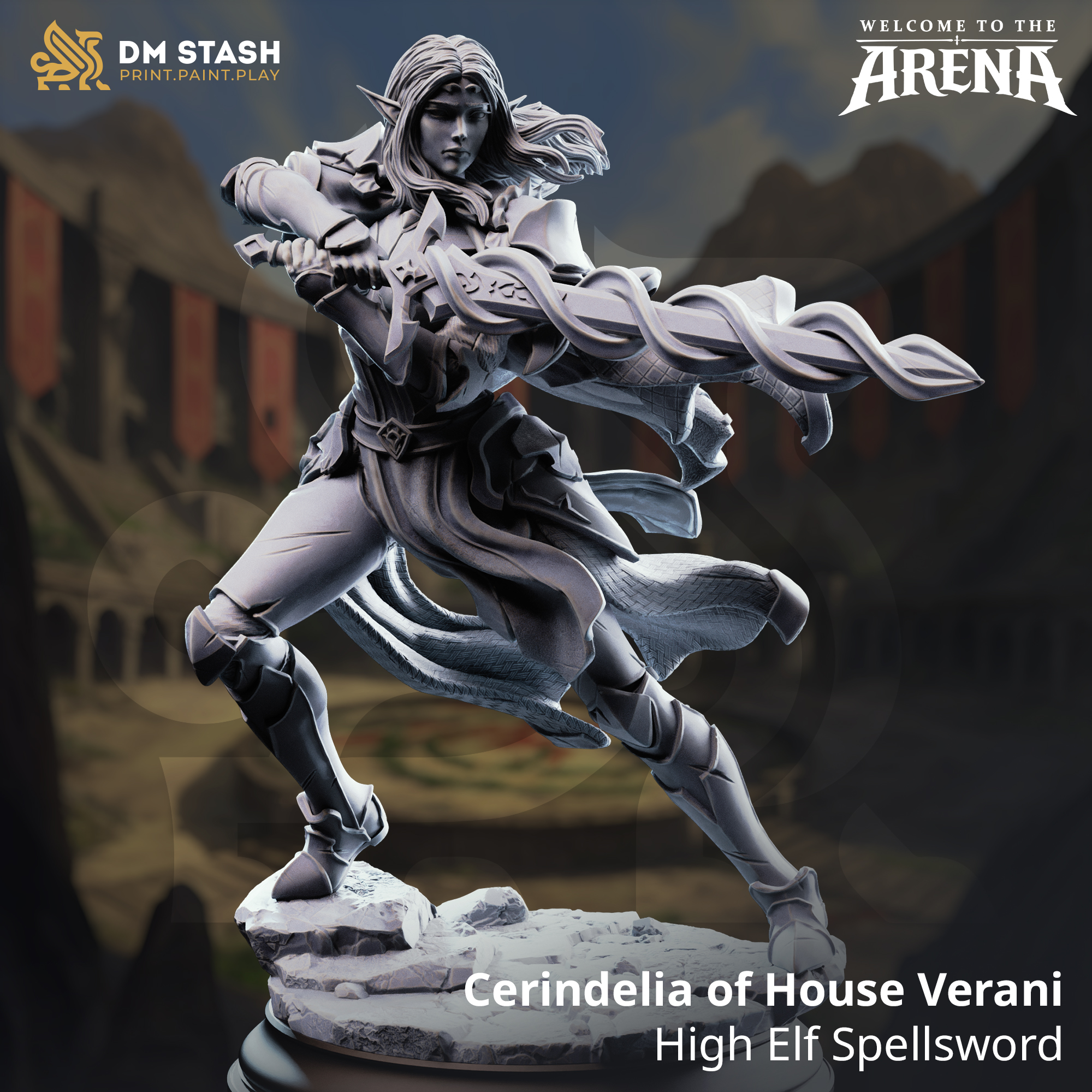 Cerindelia of House Verani - High Elf Spellswordains - 32mm or 75mm RPG Model