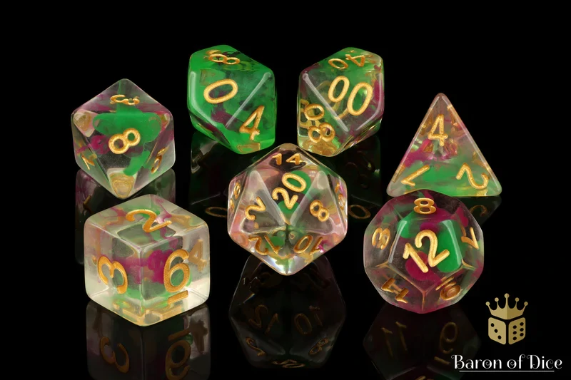 Lime & Pink RPG Dice Set - 7 Pieces - Baron of Dice