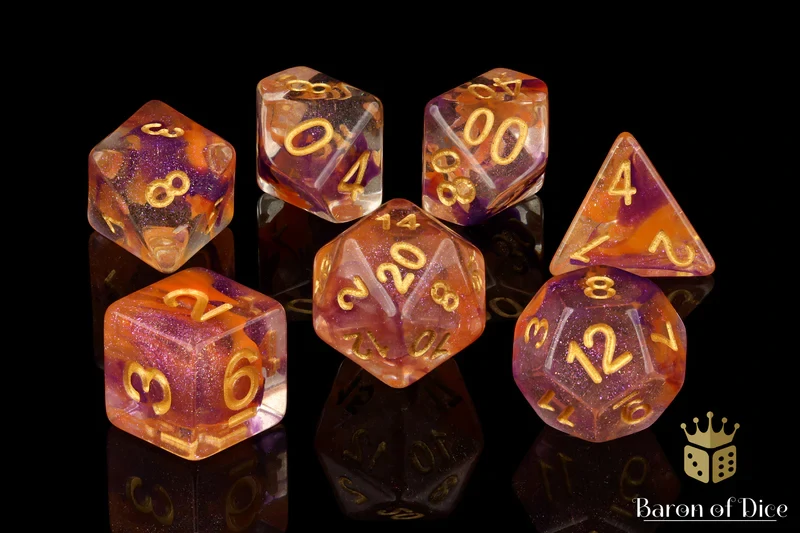 Orange & Purple RPG Dice Set - 7 Pieces - Baron of Dice