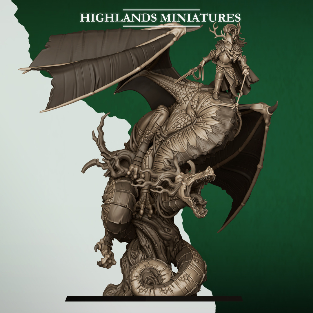 Feral Elf Dragon with or without Elf Prince- 25mm to 32mm - Highland miniatures