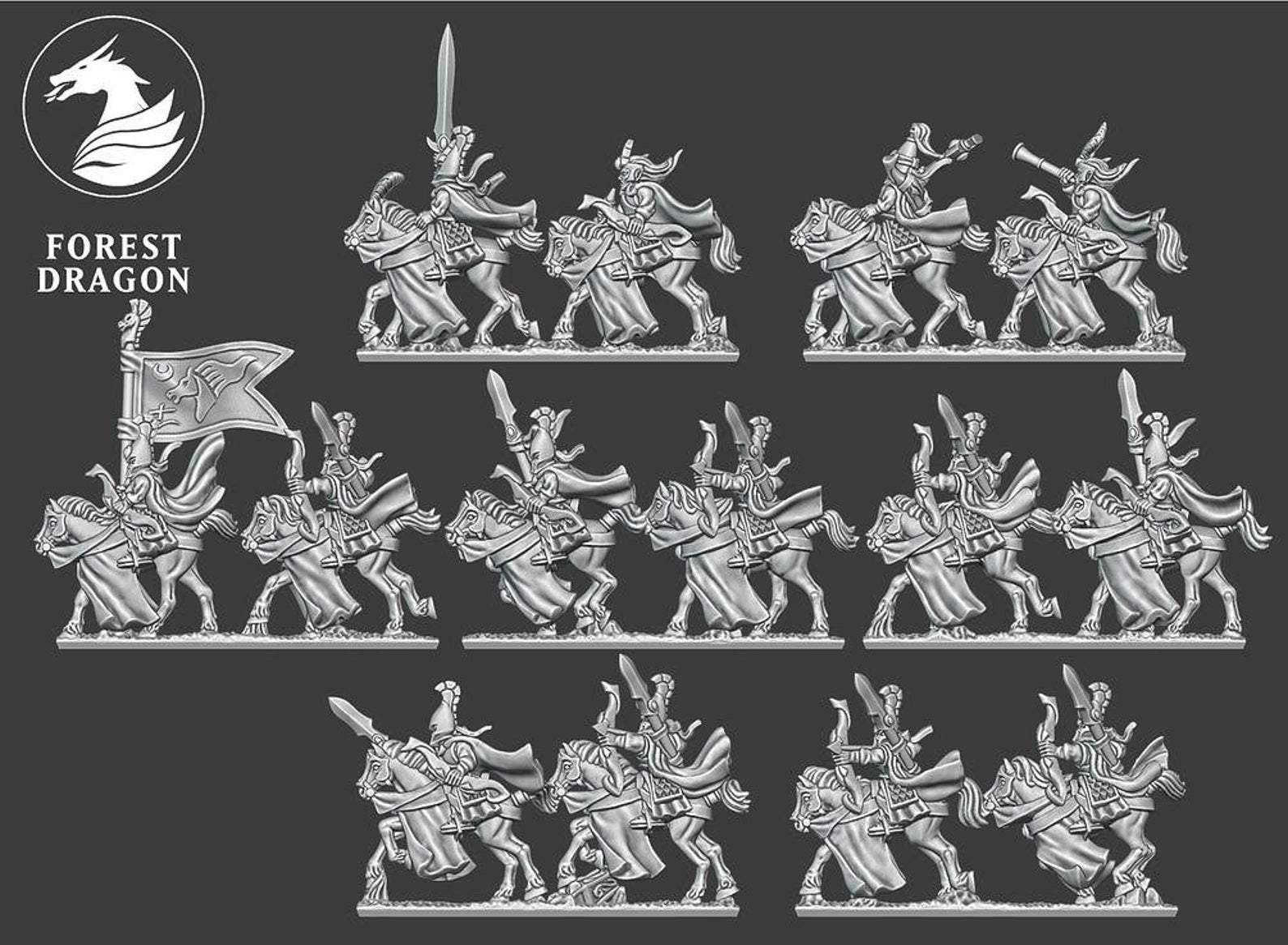 Light Cavalry Regiment - Noble Elfs - 10mm - Forest Dragon