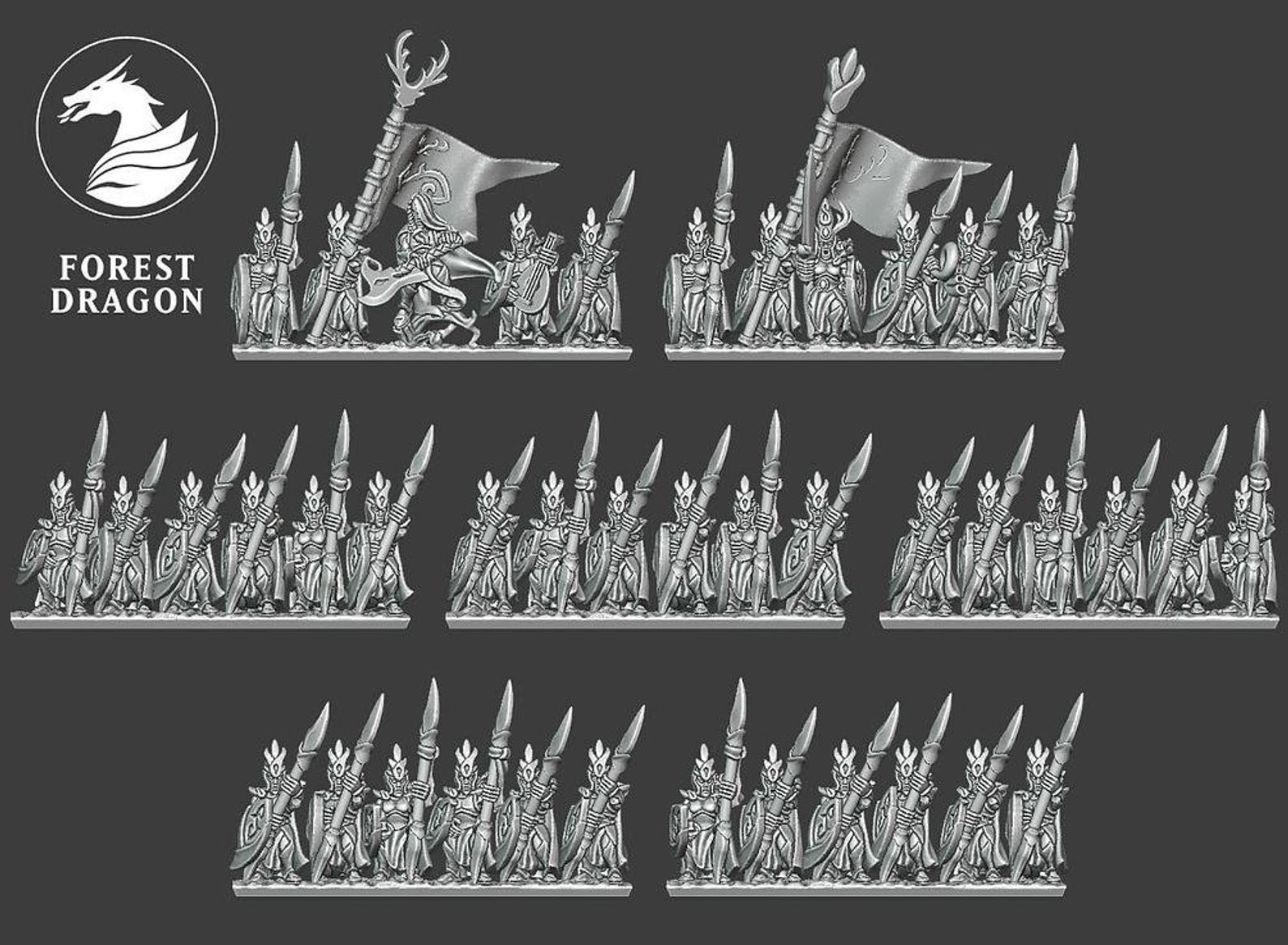 Spearmen Unit - 10mm Wood Elves Forest Dragon - Warmaster