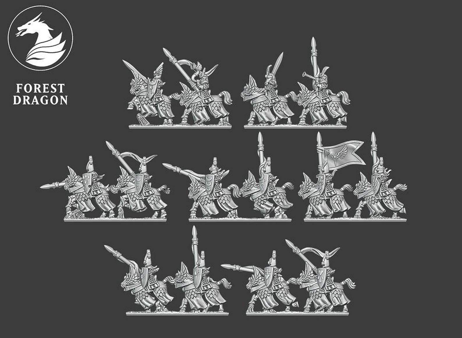 Heavy Cavalry Regiment - Noble Elfs - 10mm - Forest Dragon
