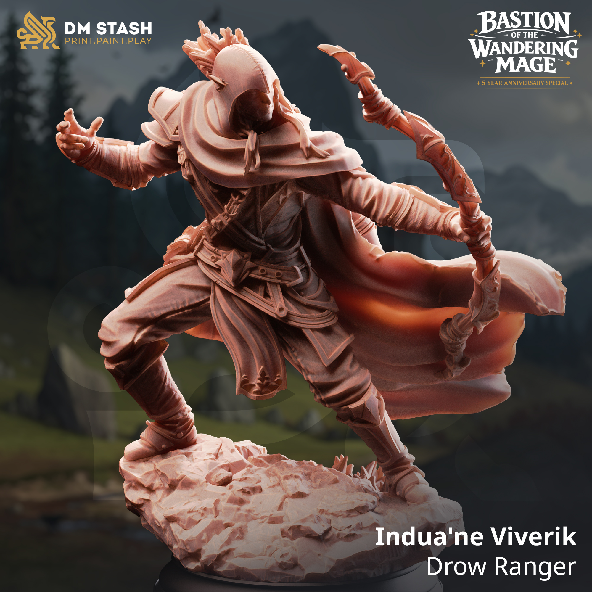 Indua'ne Viverik- Drow Ranger - 32mm or 75mm RPG Model