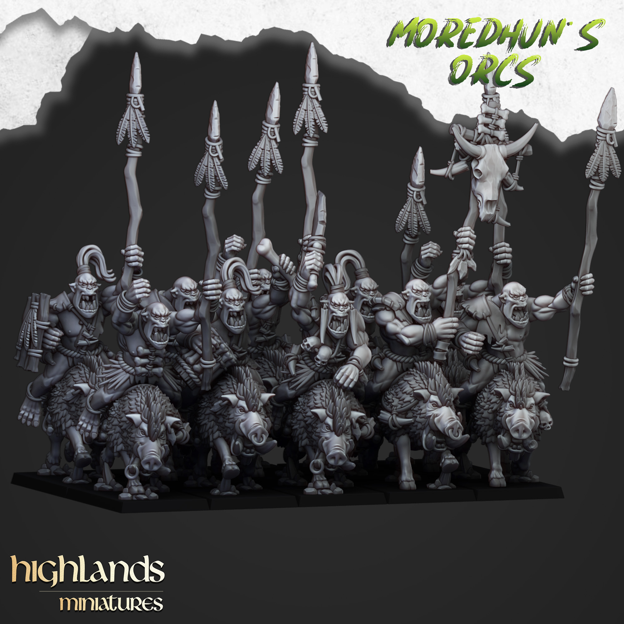 Mounted Cave Orcs with Spears - 25mm to 32mm - Moredhun's Orks