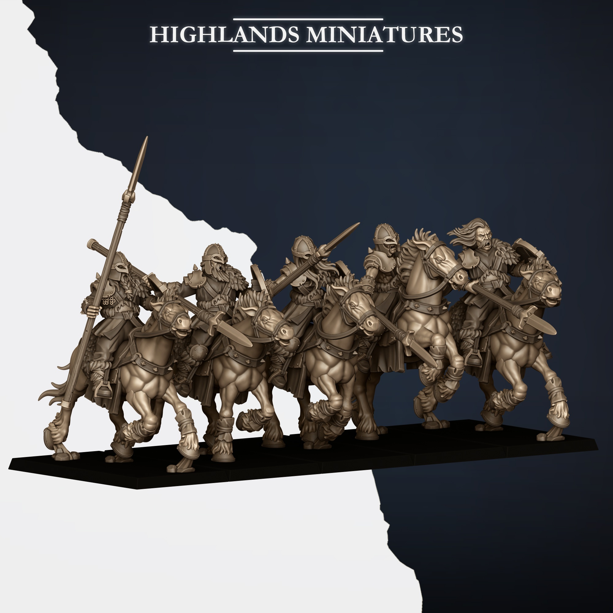 Norse Mounted 5 man Cavalry Unit with Spears - 25mm to 32mm