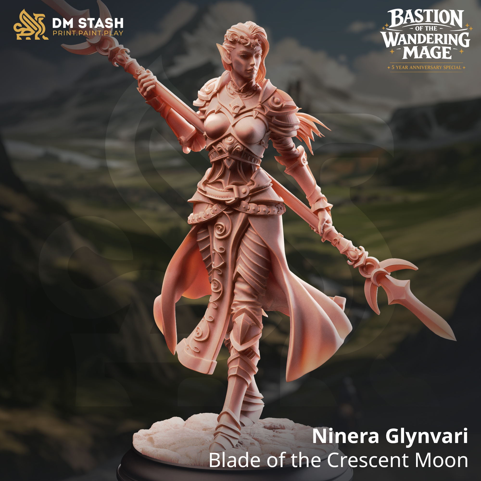 Ninera Glynvari - Blade of the Cresent Moon - 32mm or 75mm RPG Model