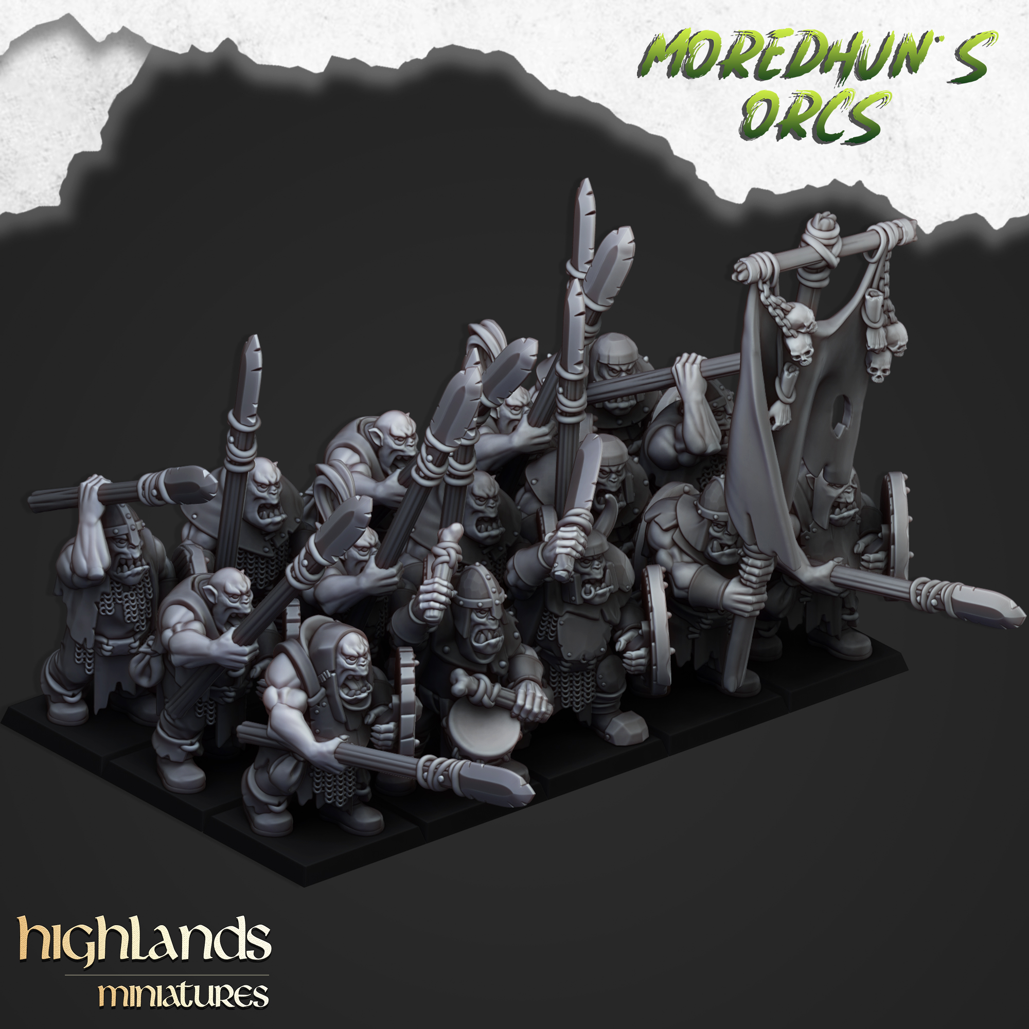 Orc Warriors with Spears - 25mm to 32mm - Highland Miniatures
