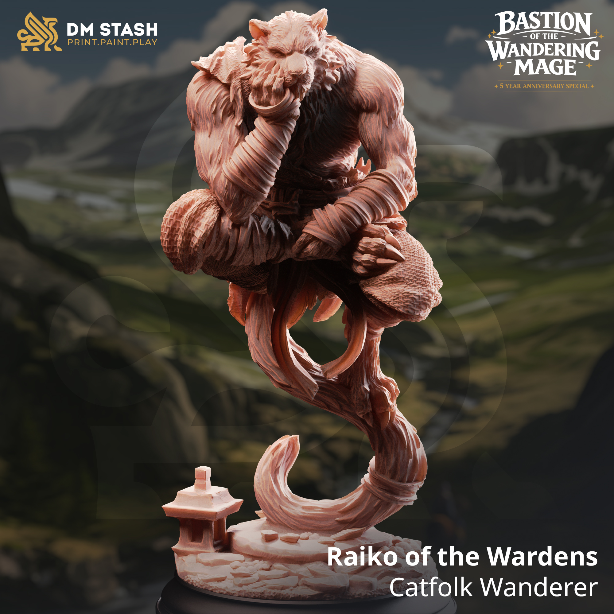 Raiko of the Wardens - Catfolk Wanderer - 32mm or 75mm RPG Model