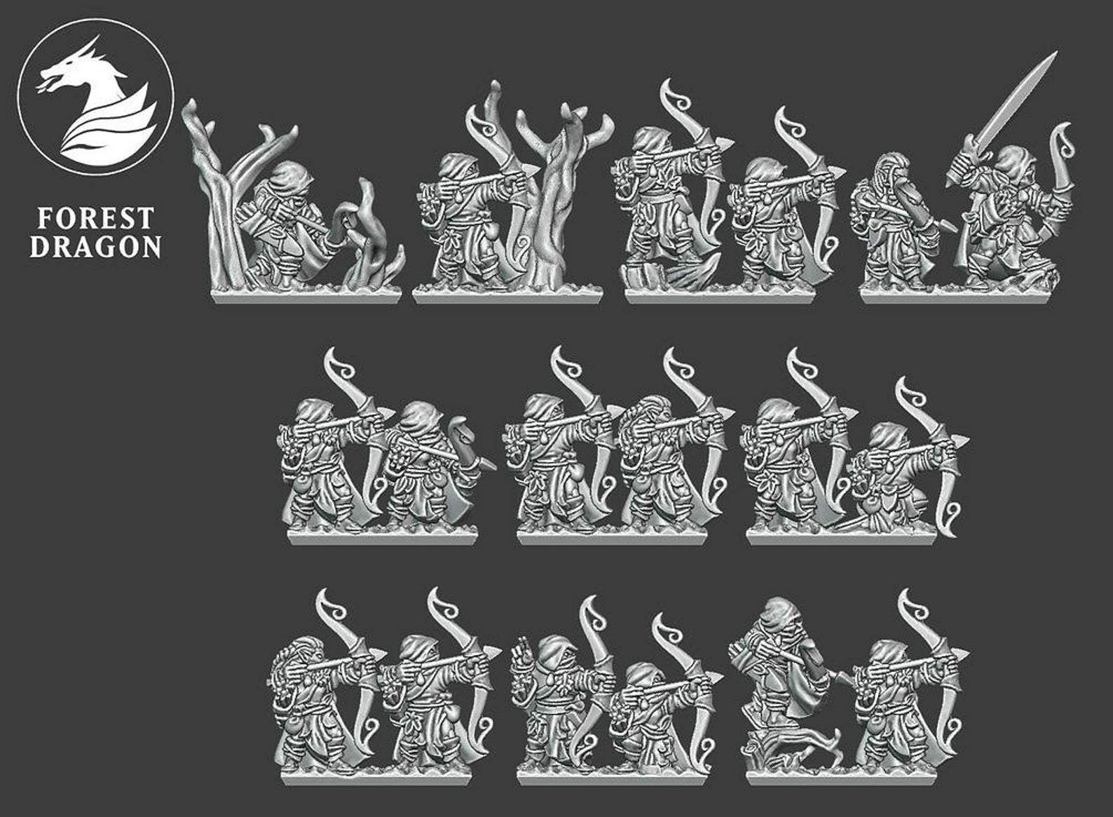 Rangers Unit - 10mm Wood Elves Forest Dragon - Warmaster