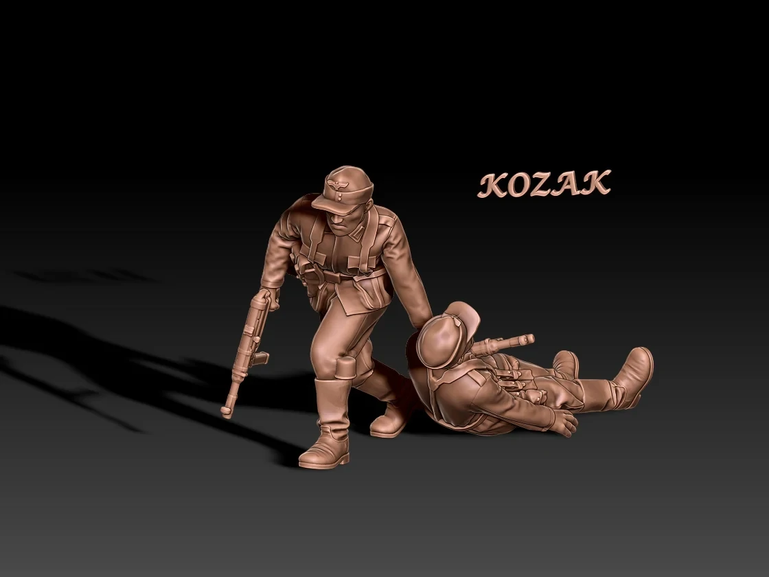 German regular infantry rescue scene with field caps - 172, 1/56 & 1/32 scale