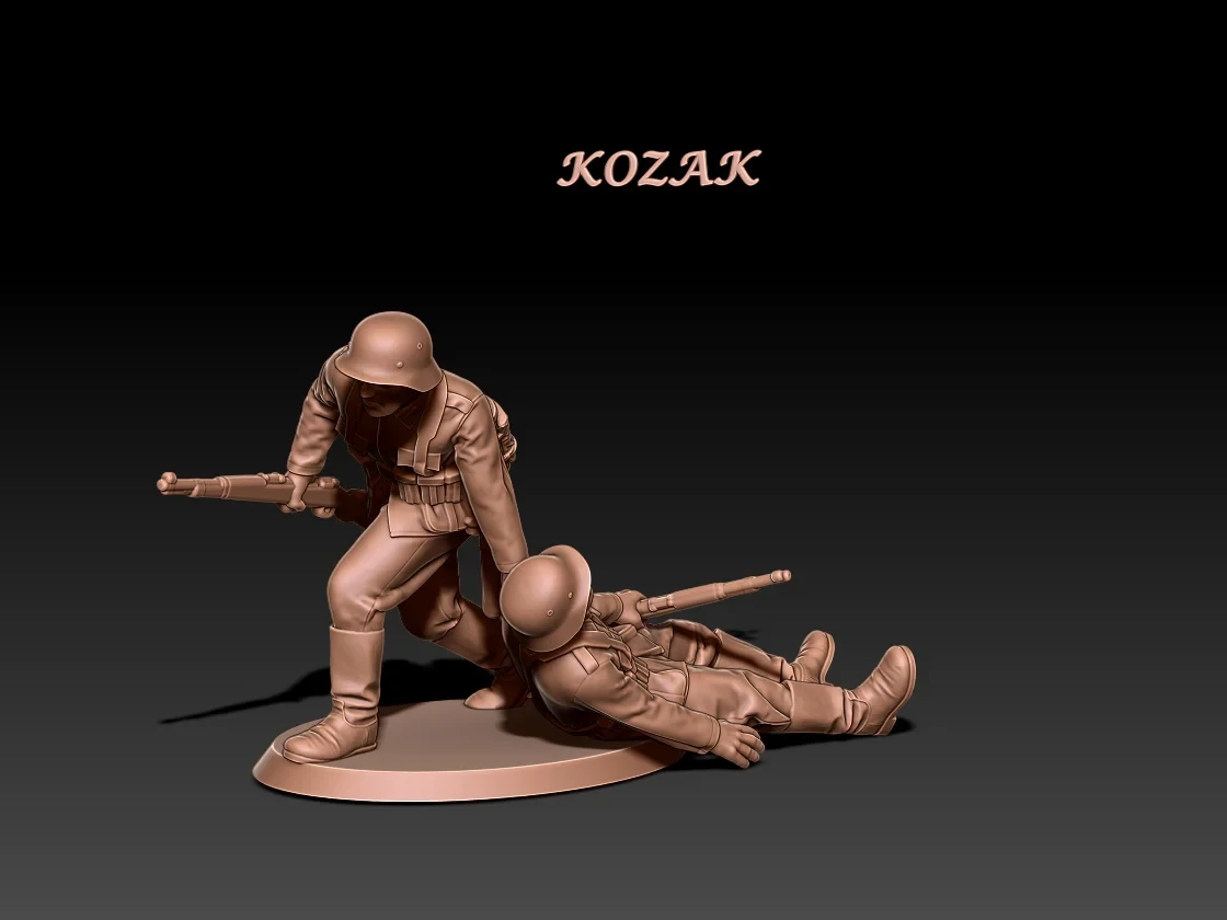 German regular infantry rescue scene with field caps - 172, 1/56 & 1/32 scale