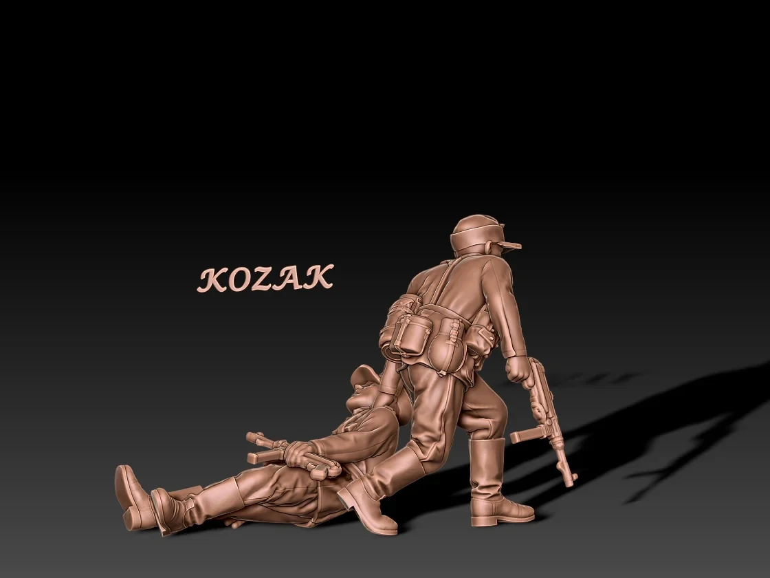 German regular infantry rescue scene with field caps - 172, 1/56 & 1/32 scale