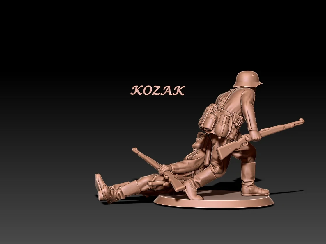 German regular infantry rescue scene with field caps - 172, 1/56 & 1/32 scale