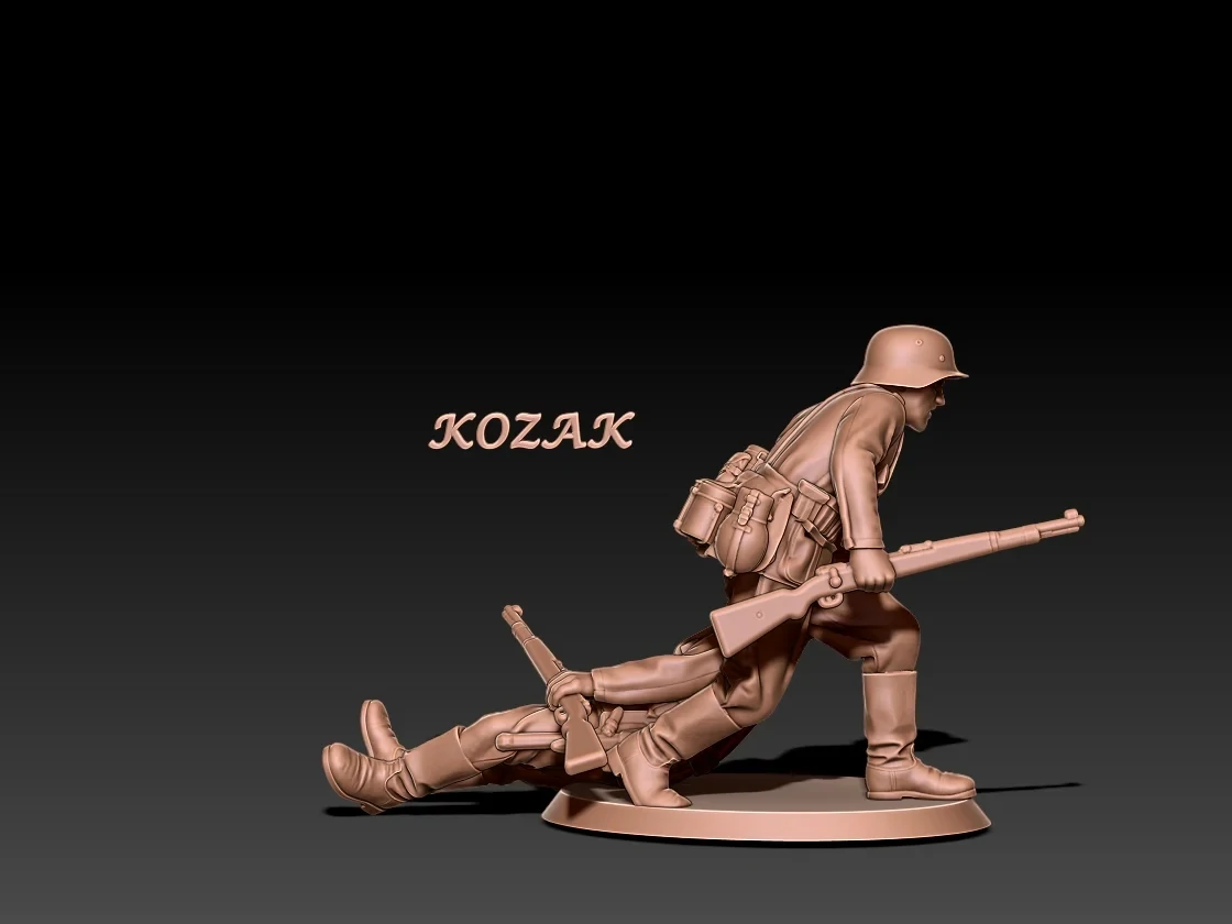 German regular infantry rescue scene with field caps - 172, 1/56 & 1/32 scale