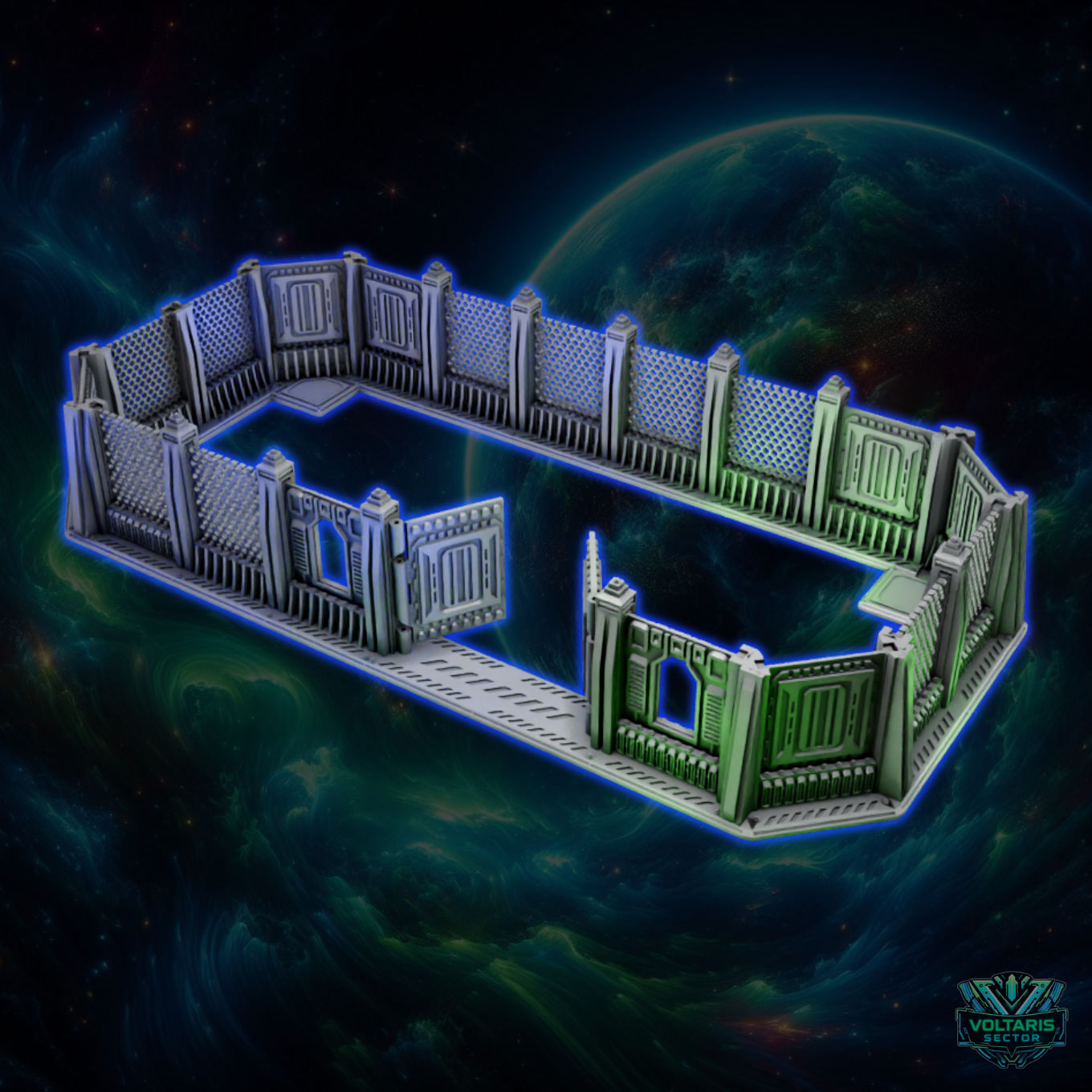 Voltaris Sector Security Fence Set - 28mm to 32mm - Elderforge Games