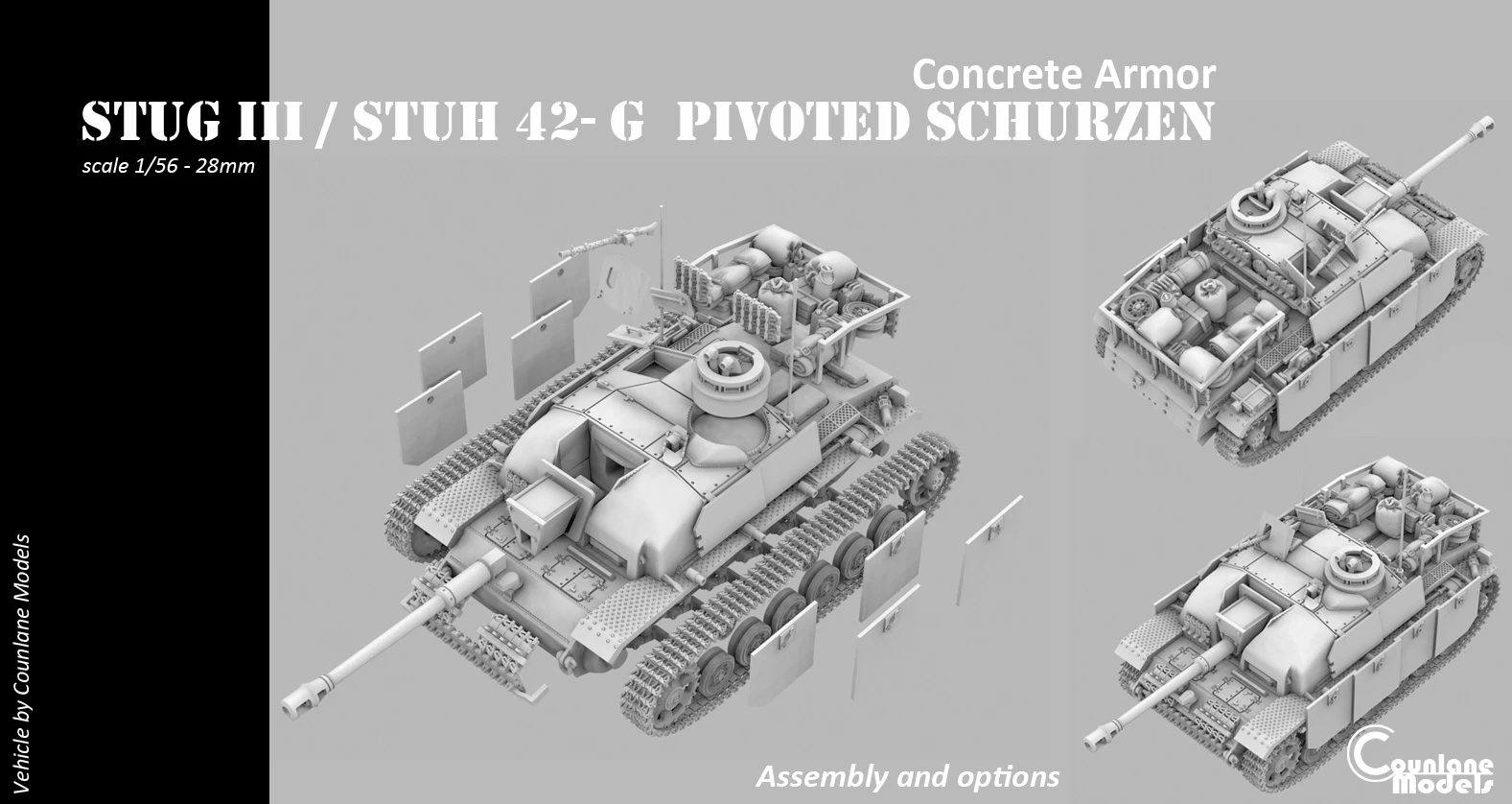 Stug III / Stuh 42 G pivoted schurzen concrete armor