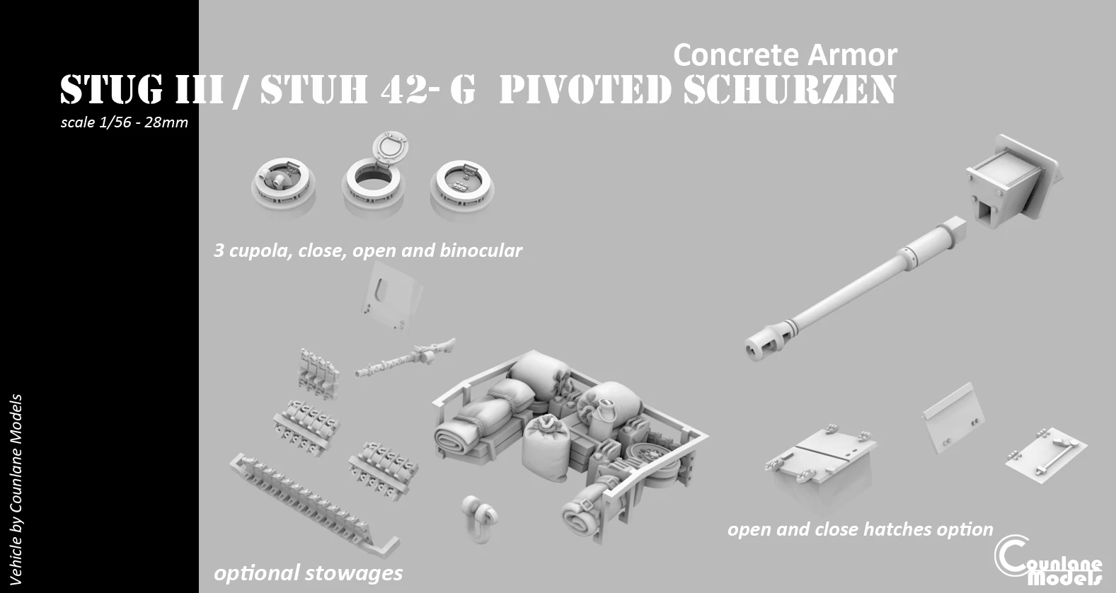 Stug III / Stuh 42 G pivoted schurzen concrete armor