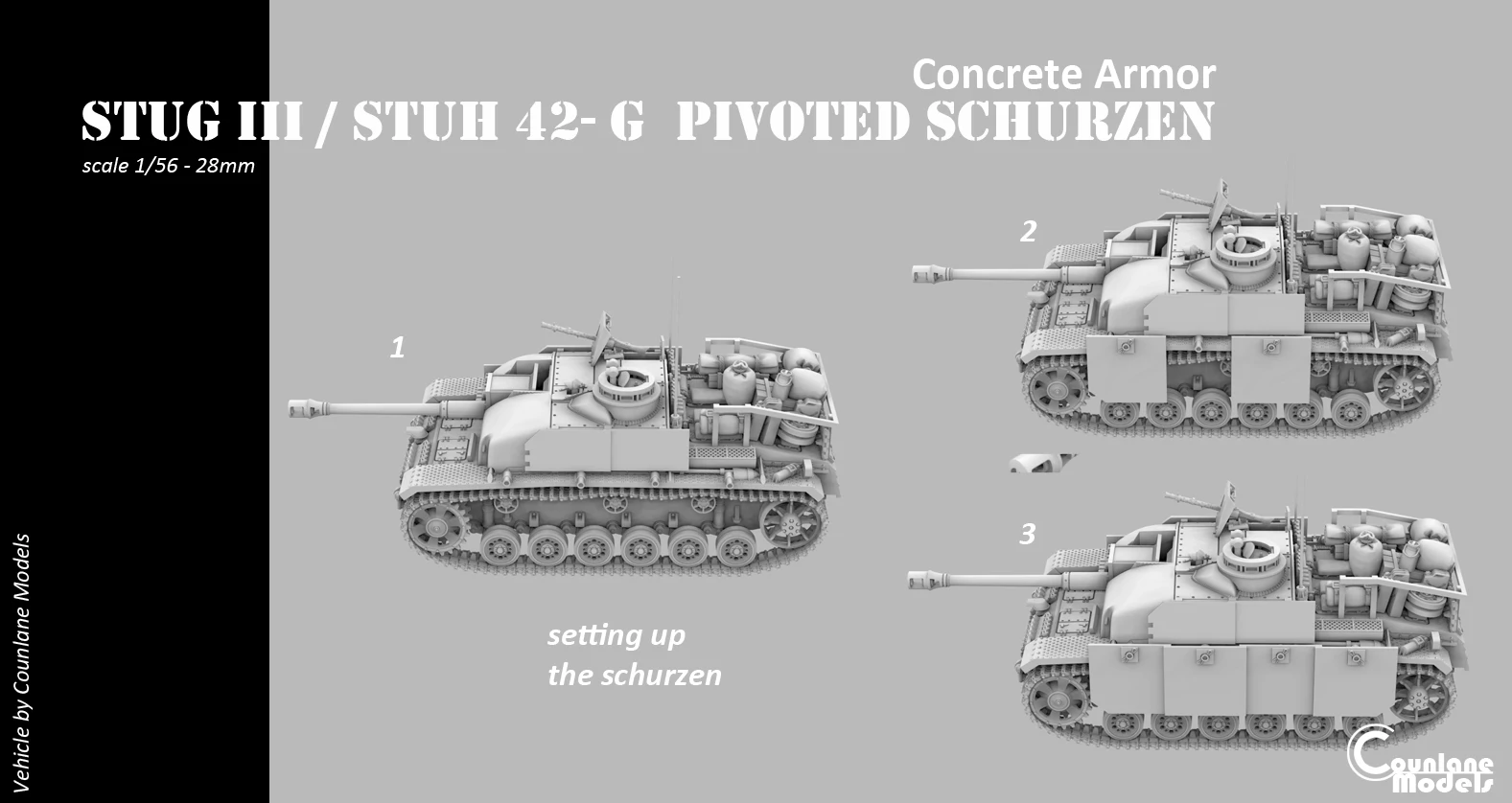 Stug III / Stuh 42 G pivoted schurzen concrete armor