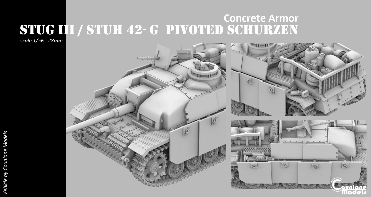 Stug III / Stuh 42 G pivoted schurzen concrete armor