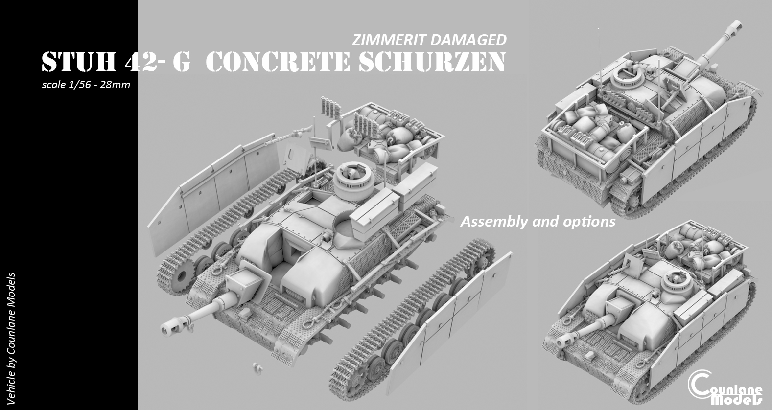 Sturmhaubitze (StuH) 42 With Concrete armor, schurzen, zimmerit Damaged
