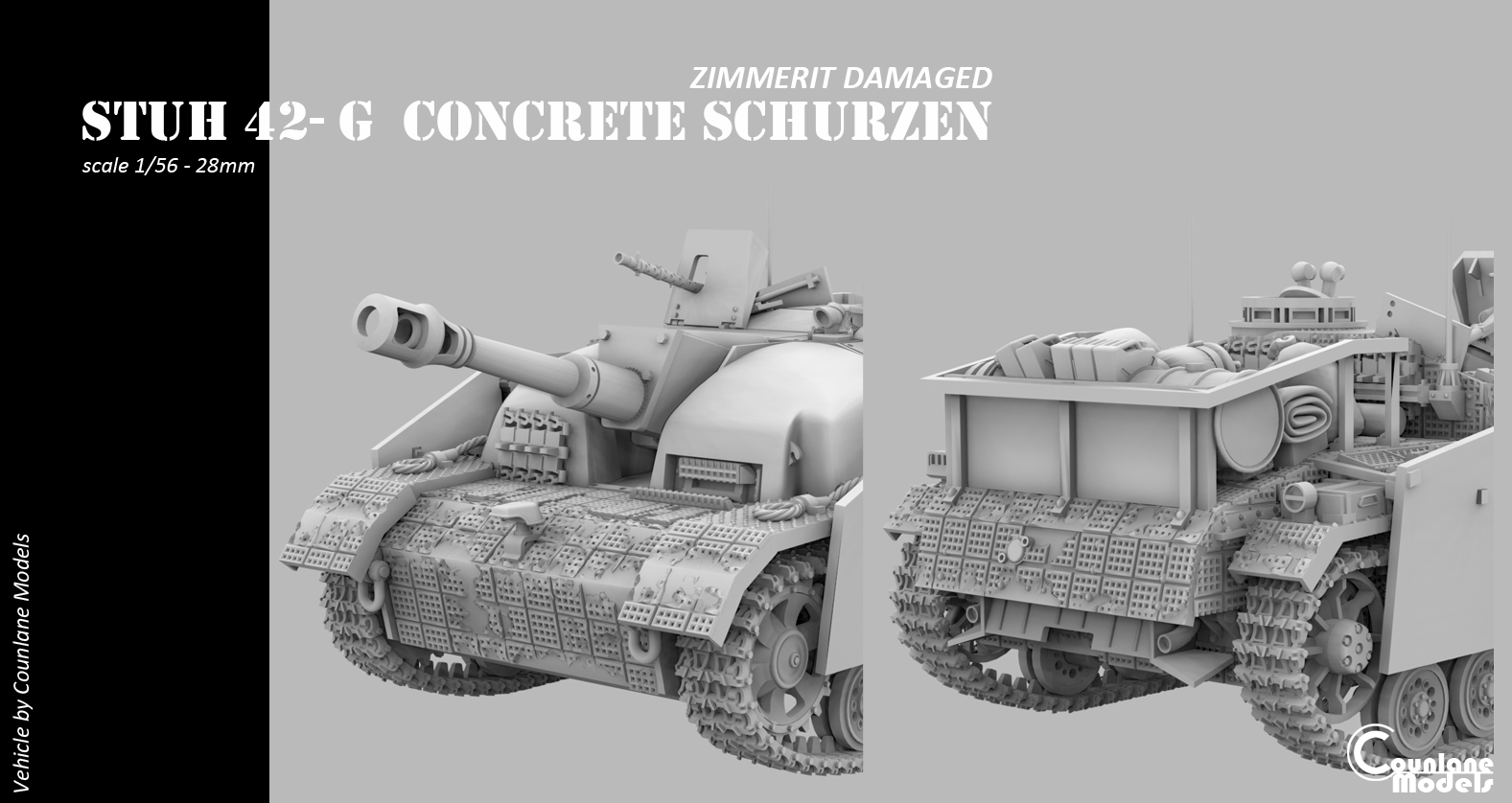 Sturmhaubitze (StuH) 42 With Concrete armor, schurzen, zimmerit Damaged