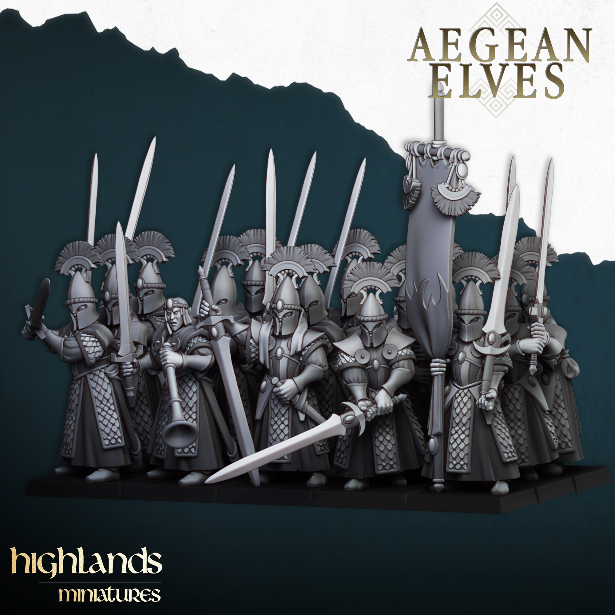 Aegean Elf Swords of Messara Unit - 25mm to 32mm - Highland miniatures