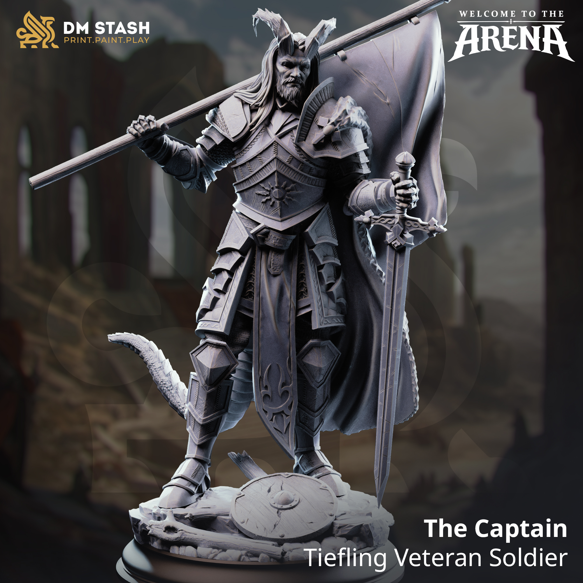 The Captain - Tiefling Veteran Soldier - 32mm or 75mm RPG Model