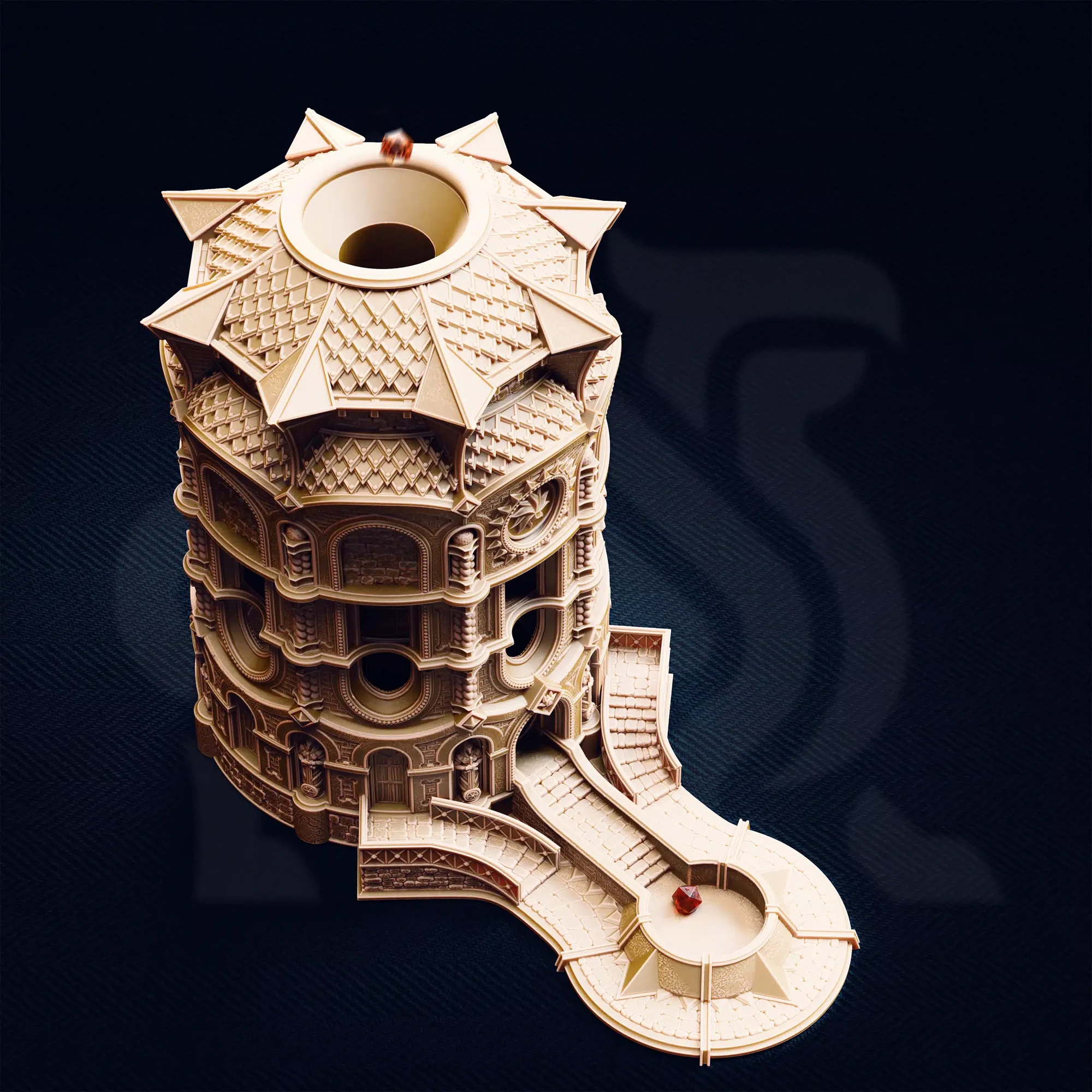 The Spire of Glanion - Sunspire Temple playable dicetower - 32mm scale