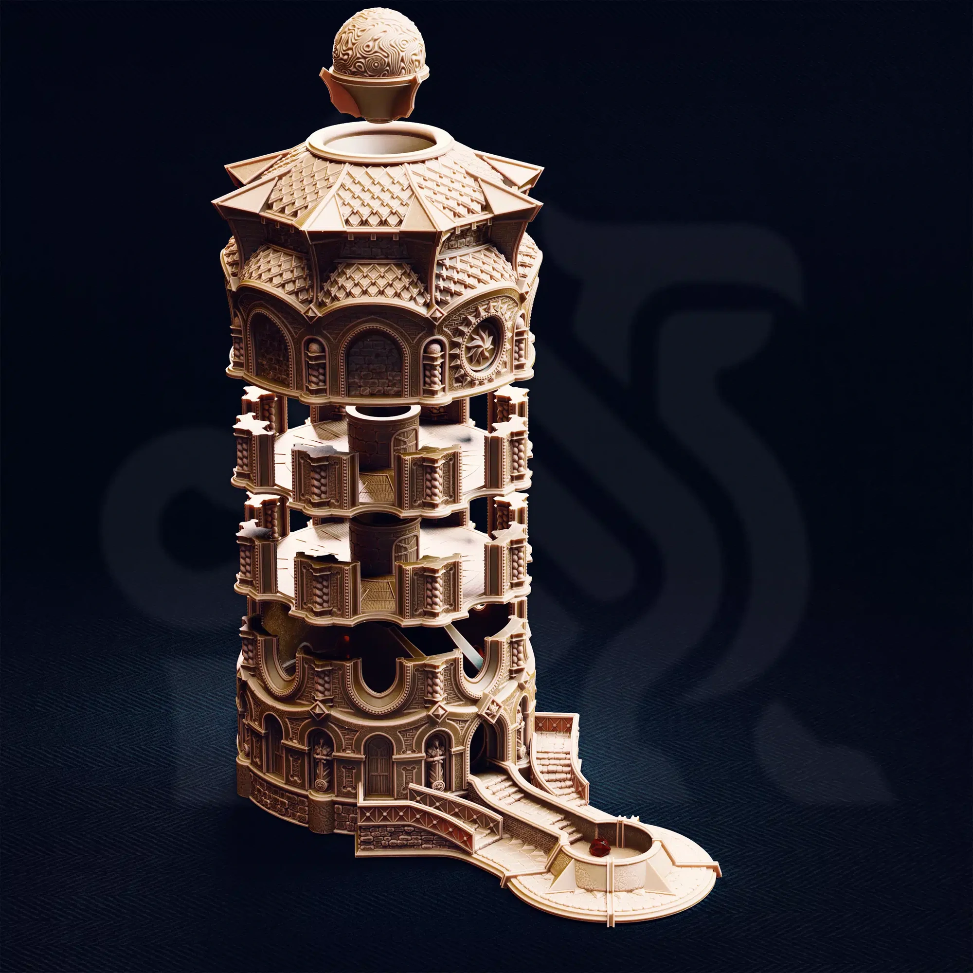The Spire of Glanion - Sunspire Temple playable dicetower - 32mm scale