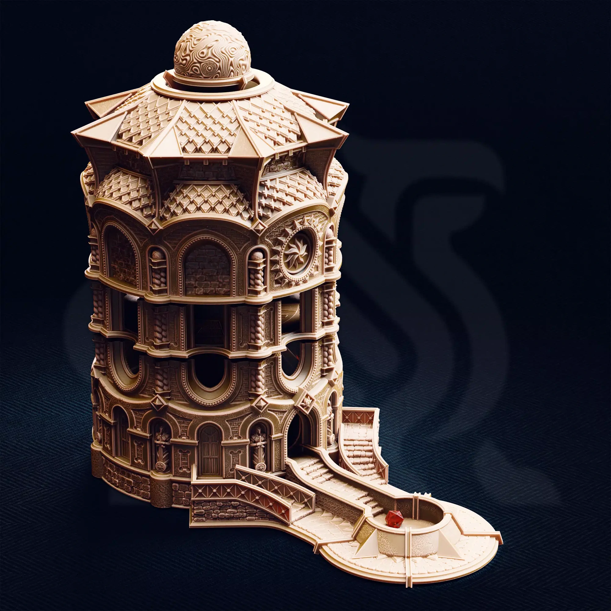 The Spire of Glanion - Sunspire Temple playable dicetower - 32mm scale