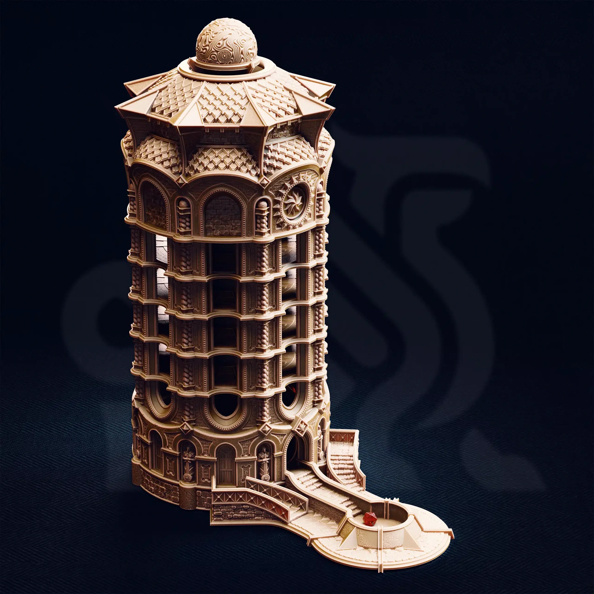 The Spire of Glanion - Sunspire Temple playable dicetower - 32mm scale