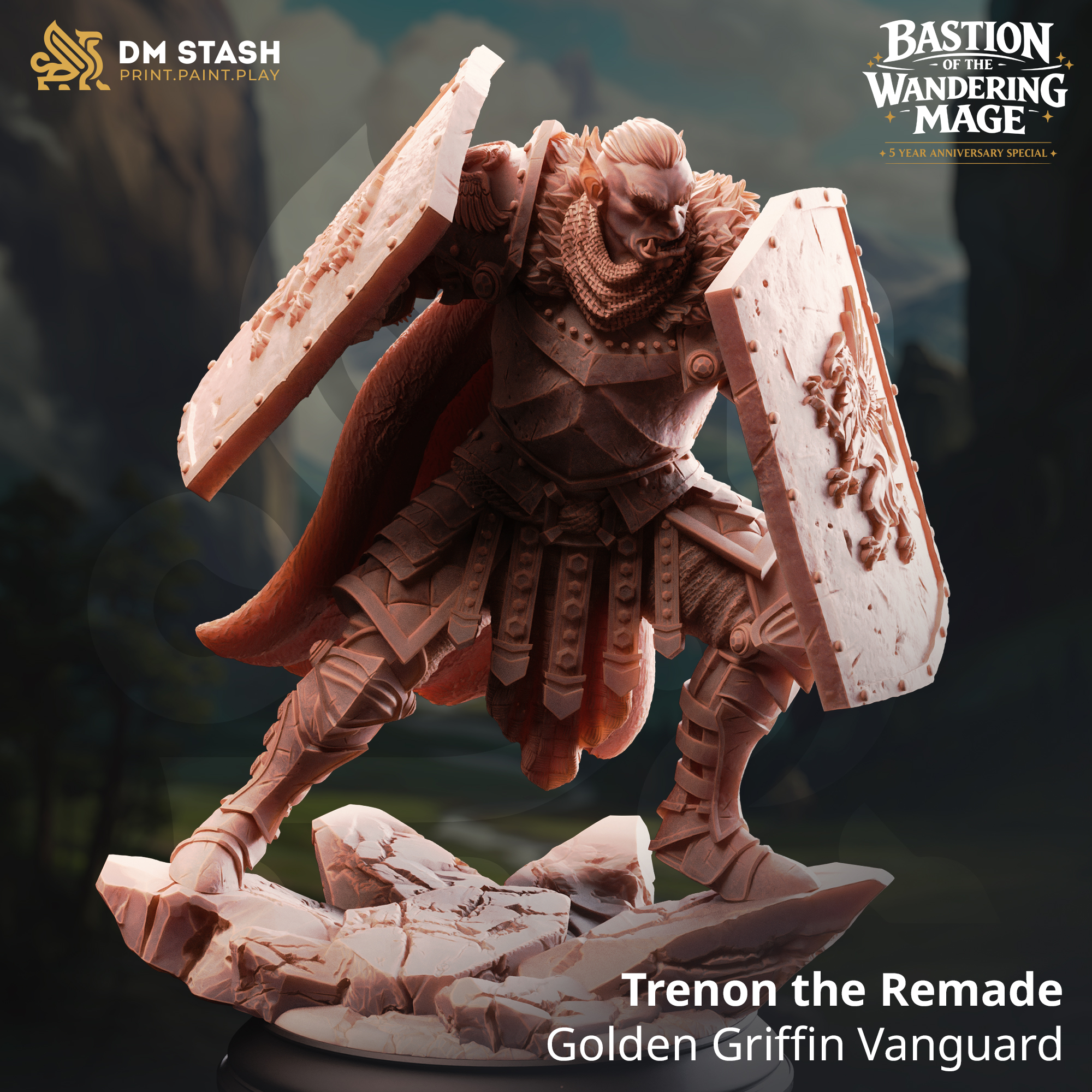 Trenon the Remade - Golden Griffin Vanguard - 32mm or 75mm RPG Model