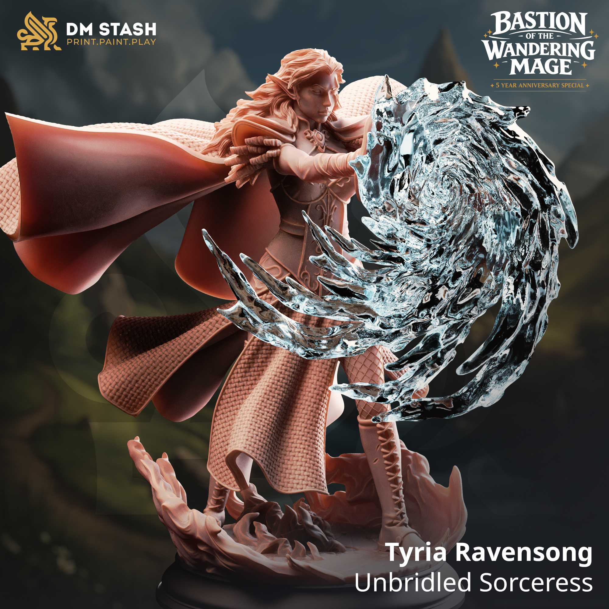Tyria Ravensong -Unbridled Sorceress - 32mm or 75mm RPG Model