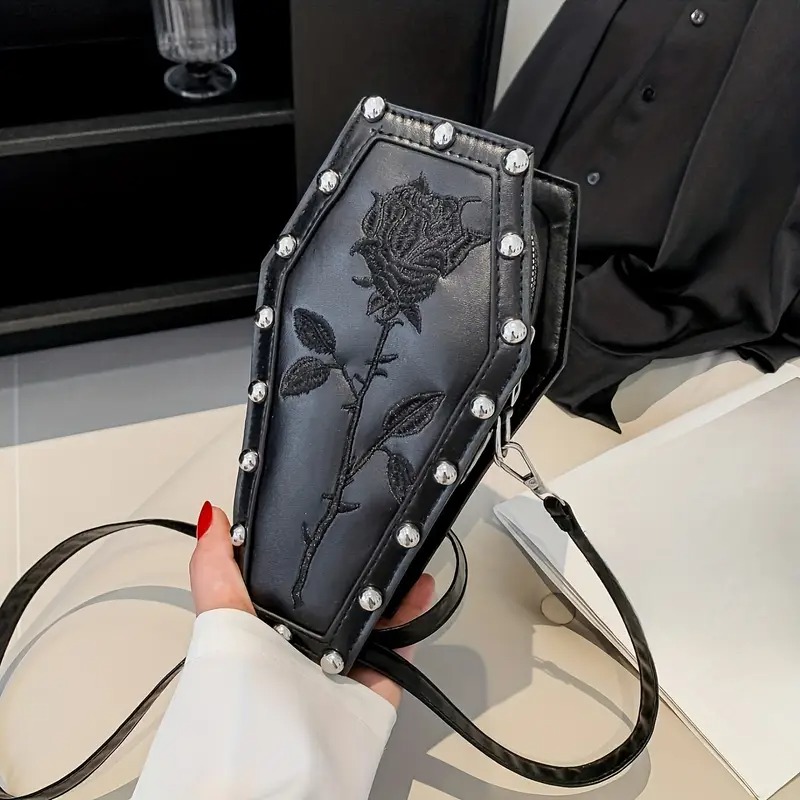 Beatiful Black Gothic Coffin Crossbody Bag