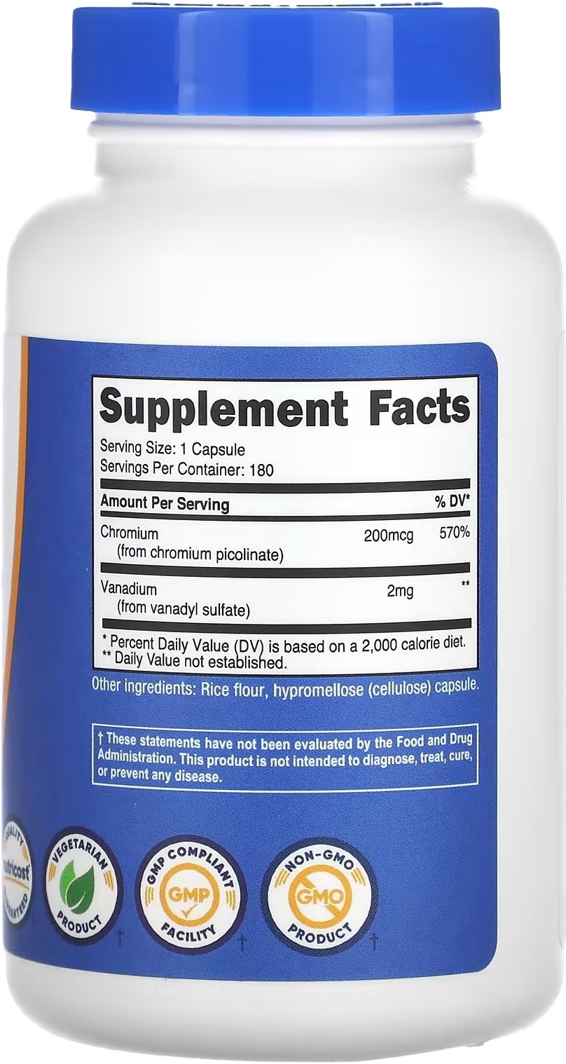 Vanadium 2mg 180' - Nutricost (+Chromium)