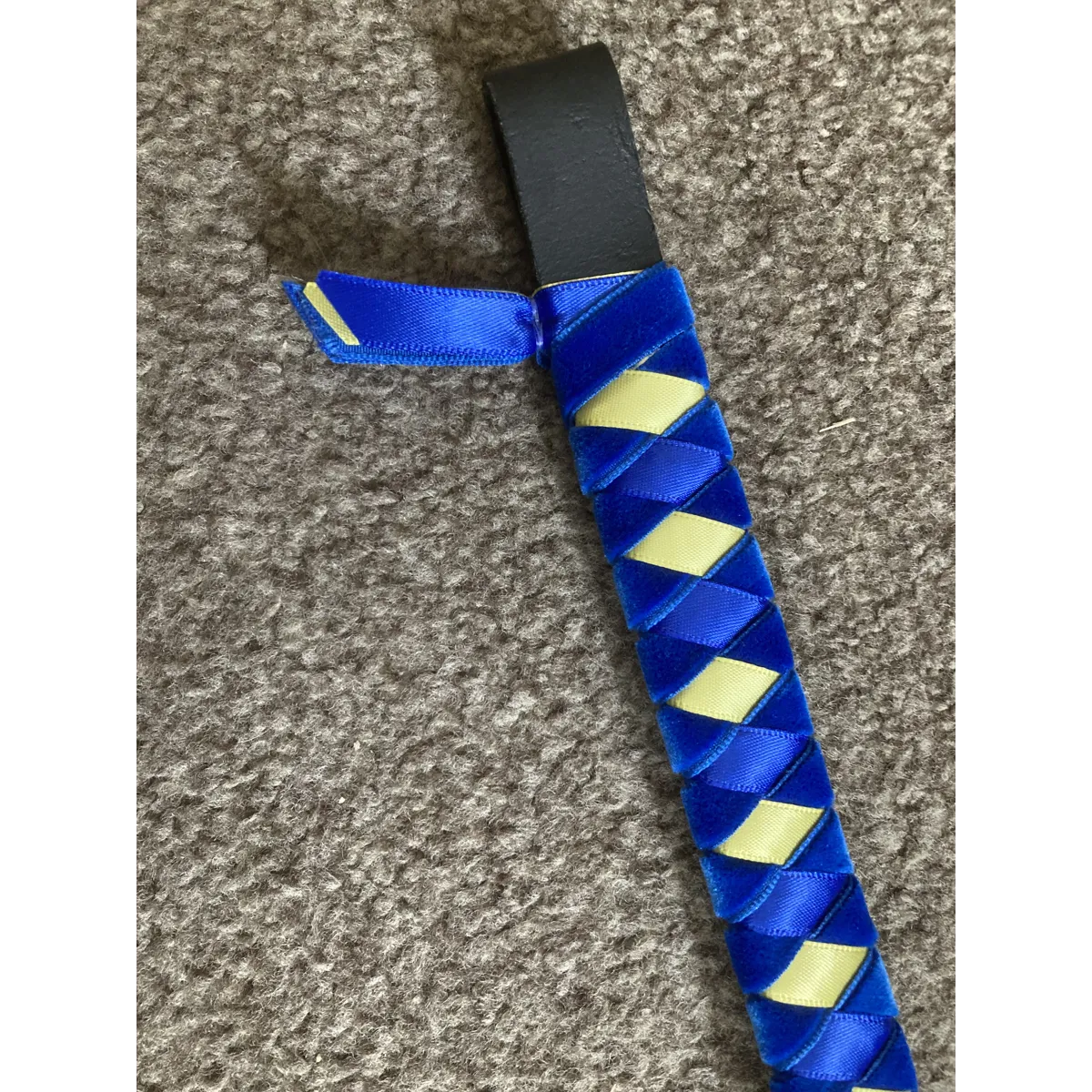 Royal Blue and Lemon Velvet and Satin Ribbon Browband 17” Black Leather.