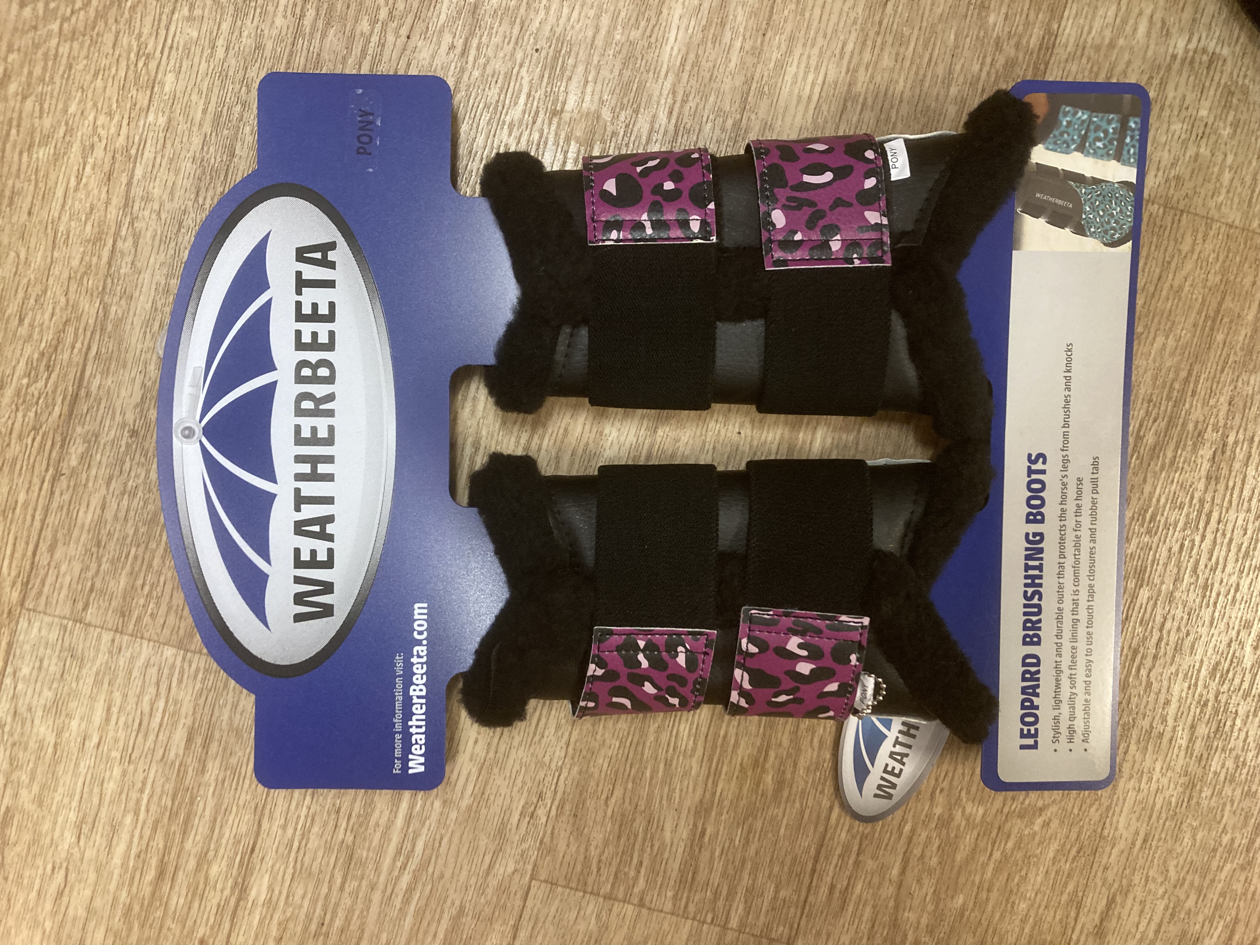 Weatherbeeta pink leopard print brushing boots. Pony. BNWT.