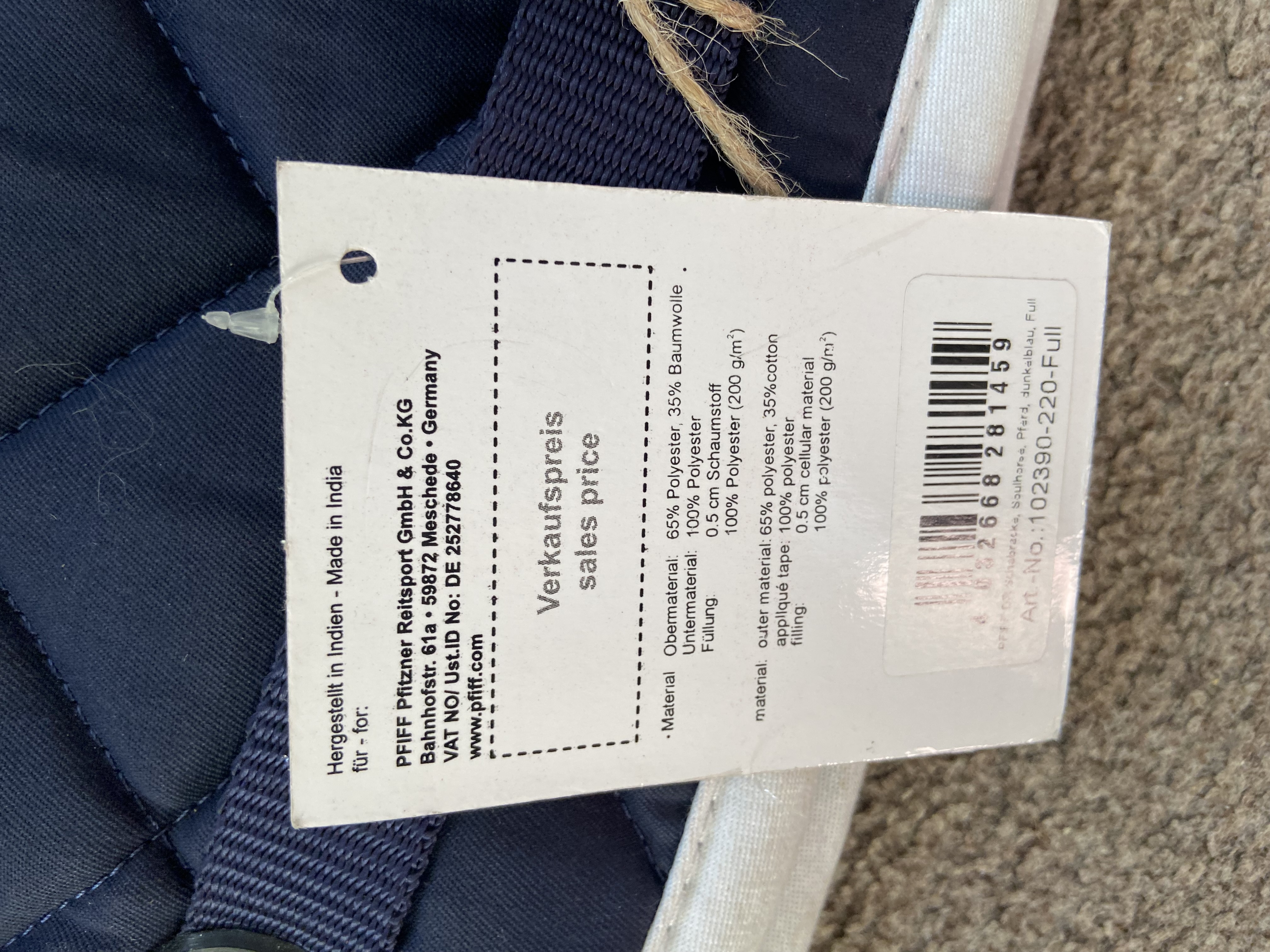 PFIFF Saddle cloth in Navy with Red/White Trim.  Full