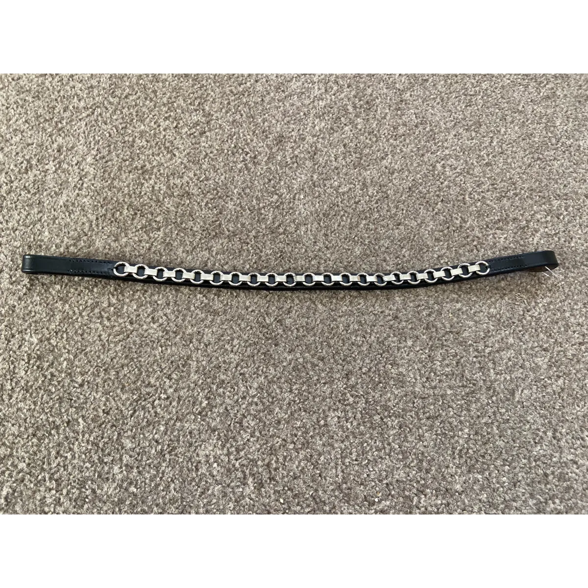 Black Leather metal chain browband.  16.5".  Full size.  BN